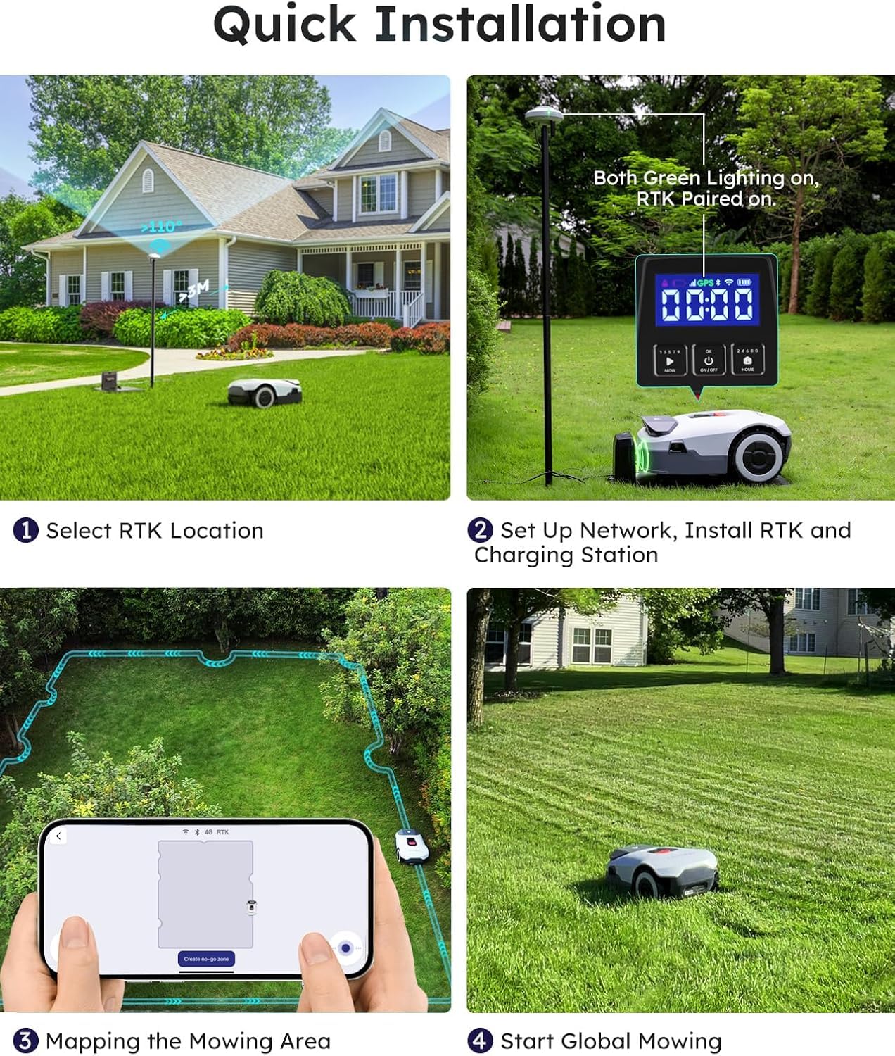 ANTHBOT Robot Lawn Mower Full Band RTK+4-Eye Vision Robotic Lawnmower, Automatic Mapping, 20 Multi-Zone Management, Accurate Obstacle Avoidance, Intelligent Path Planning- No Wire Mower, 0.22 Acre