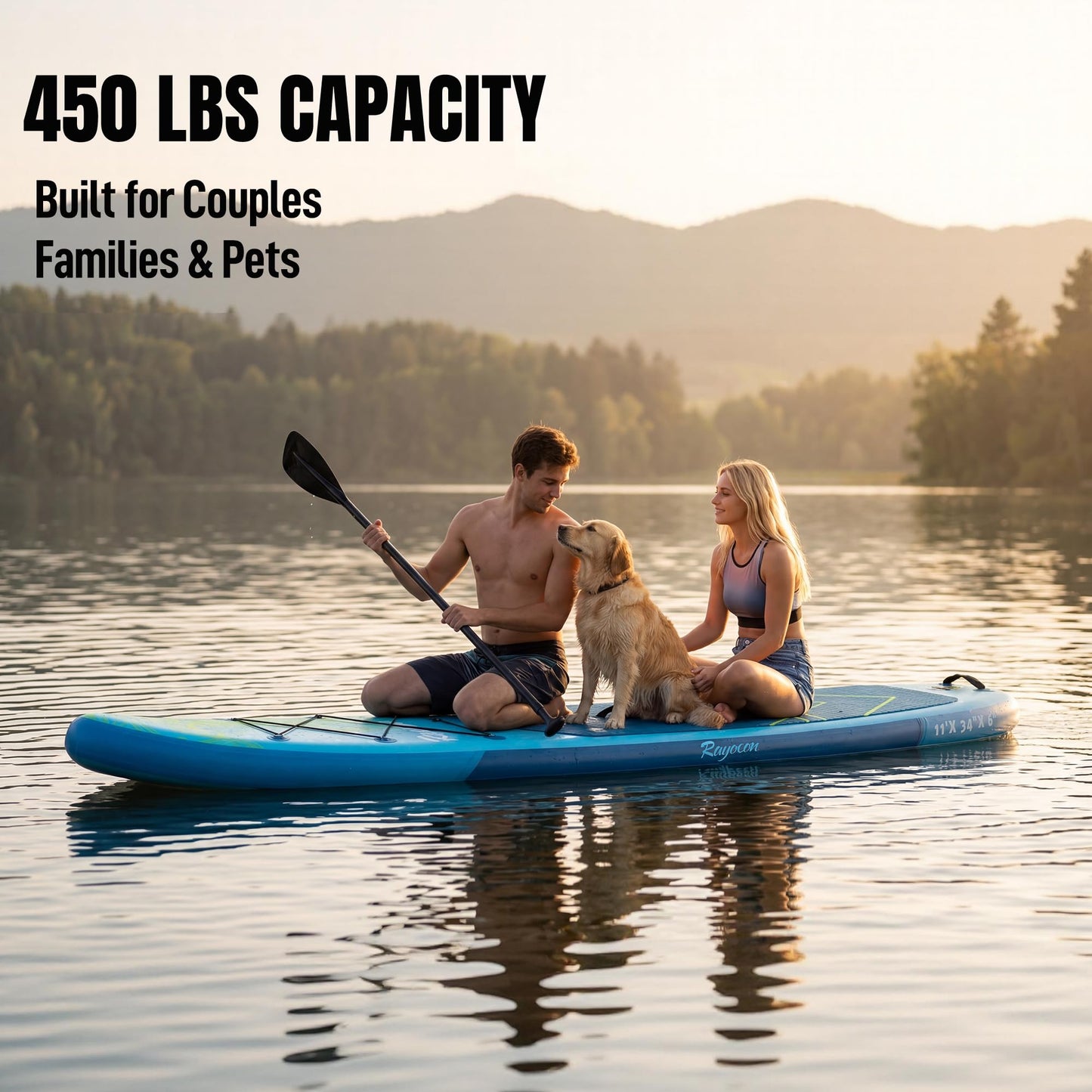 Inflatable Stand Up Paddle Board 11'×34" Extra Wide SUP, Ultra-Stable for Adults & Dog, 450lbs, Dual Chamber Pump, Fiberglass Paddle, Military Grade Dual Layer, Jellyfish Flow Design（Green）