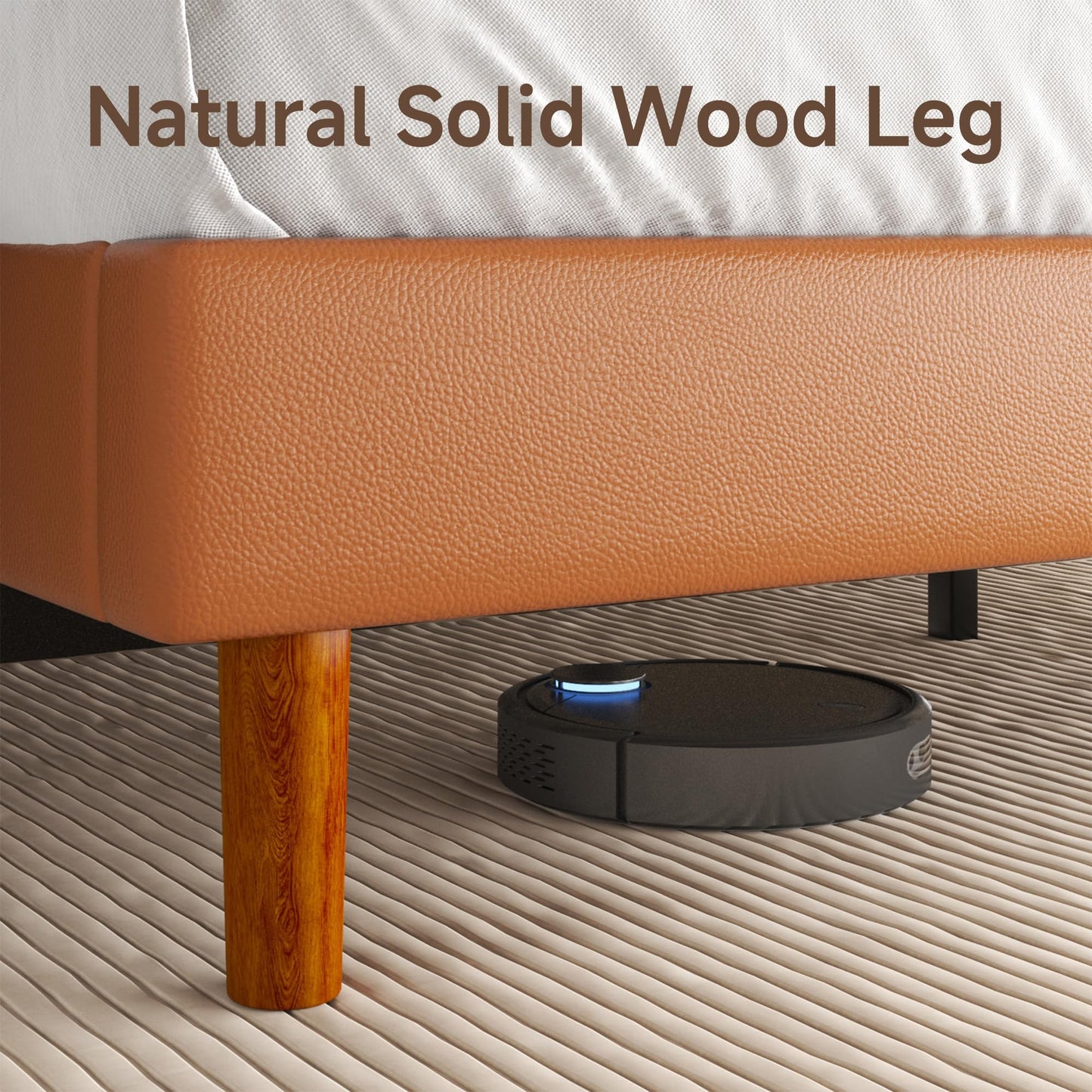 Lcwtvgxr Full Upholstered Platform Bed Frame with Headboard, Faux Leather Modern Bed Frame with Wood Slat Support, No Box Spring Needed, Easy Assembly, Orange-Brown