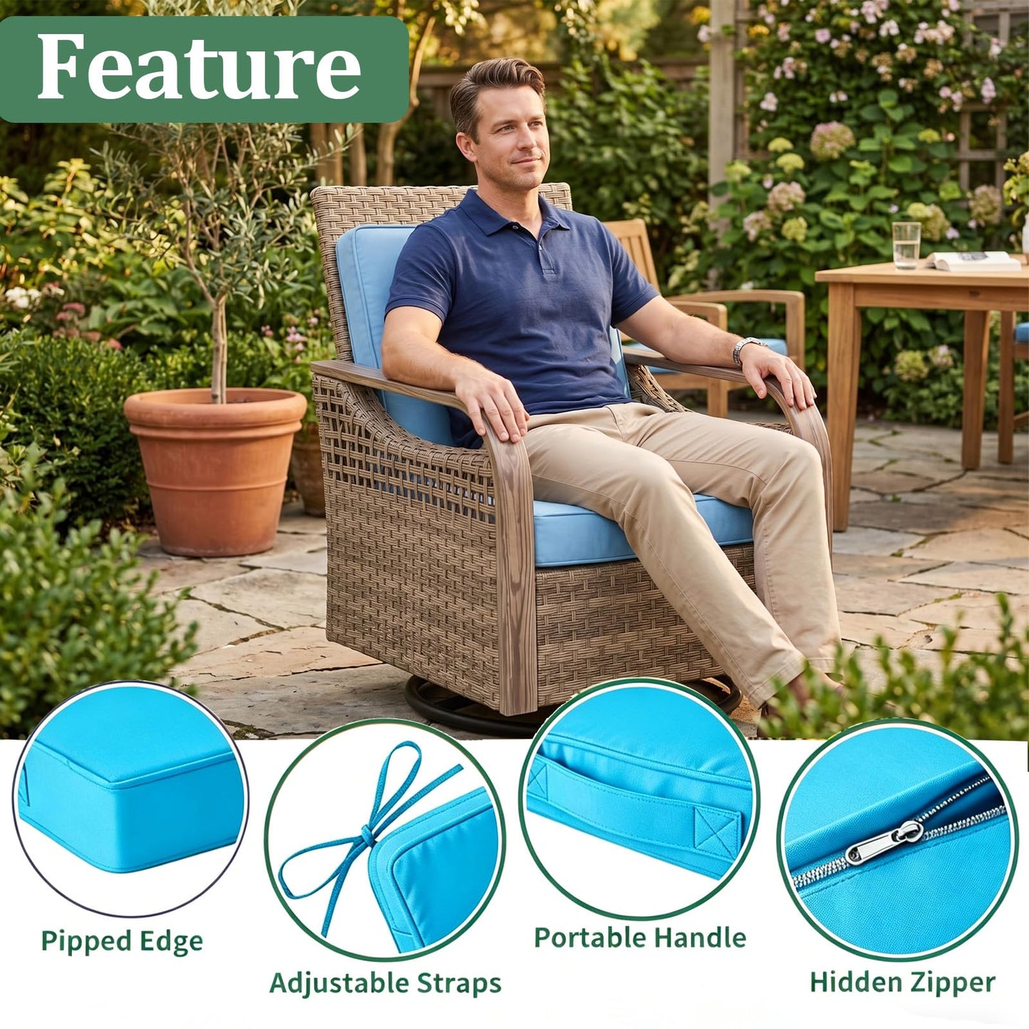 Jesovoso 27x27 in Outdoor Foam Deep Seat Cushion Set of 4, Water-Resistant & Fade-Resistant Outdoor Chair Cushions, Replacement for Patio Furniture Deep Seat Sofa & Couch,Lake Blue