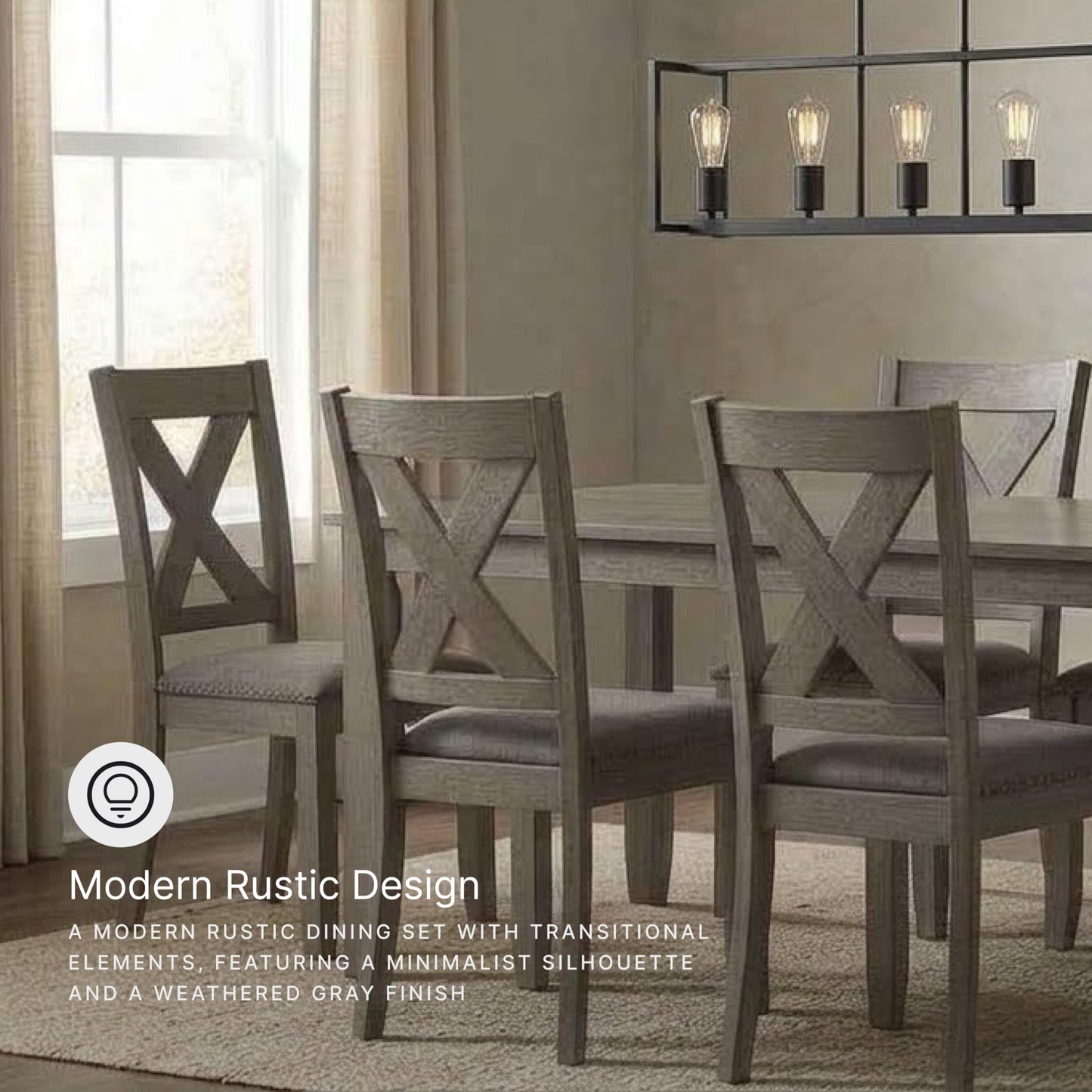 Signature Design by Ashley Caitbrook Rustic 7-Piece Dining Set – Rectangular Table with 6 X-Back Upholstered Chairs, Gray