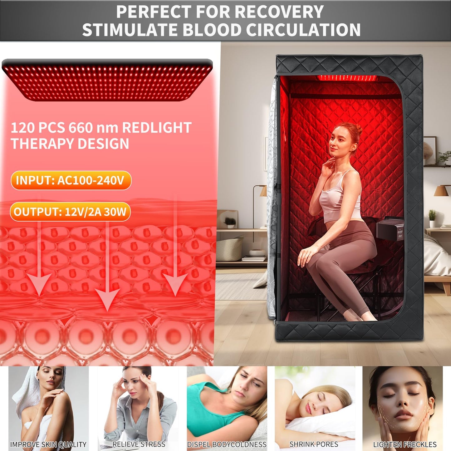 iDOTODO Portable Far Infrared Sauna Box for Home with 660nm Red Light Panel, Upgraded Infrared Dry Sauna for Home, 140℉, Heating Foot Pad, Upgraded Comfortable Chair