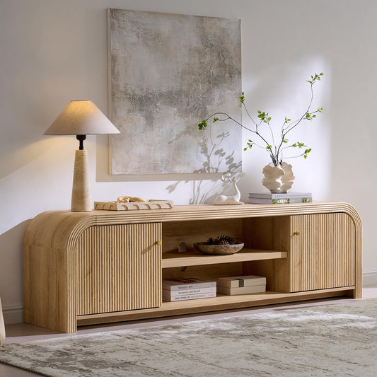 T4TREAM 70" Modern Fluted TV Stand with Storage, Natural Oak