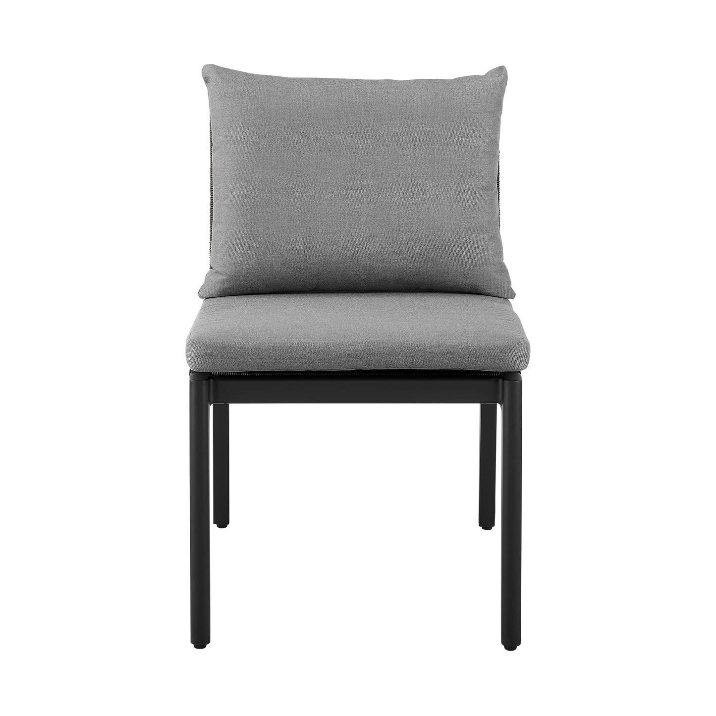 Armen Living Grand Outdoor Patio Dining Chairs in Aluminum with Grey Cushions - Set of 2