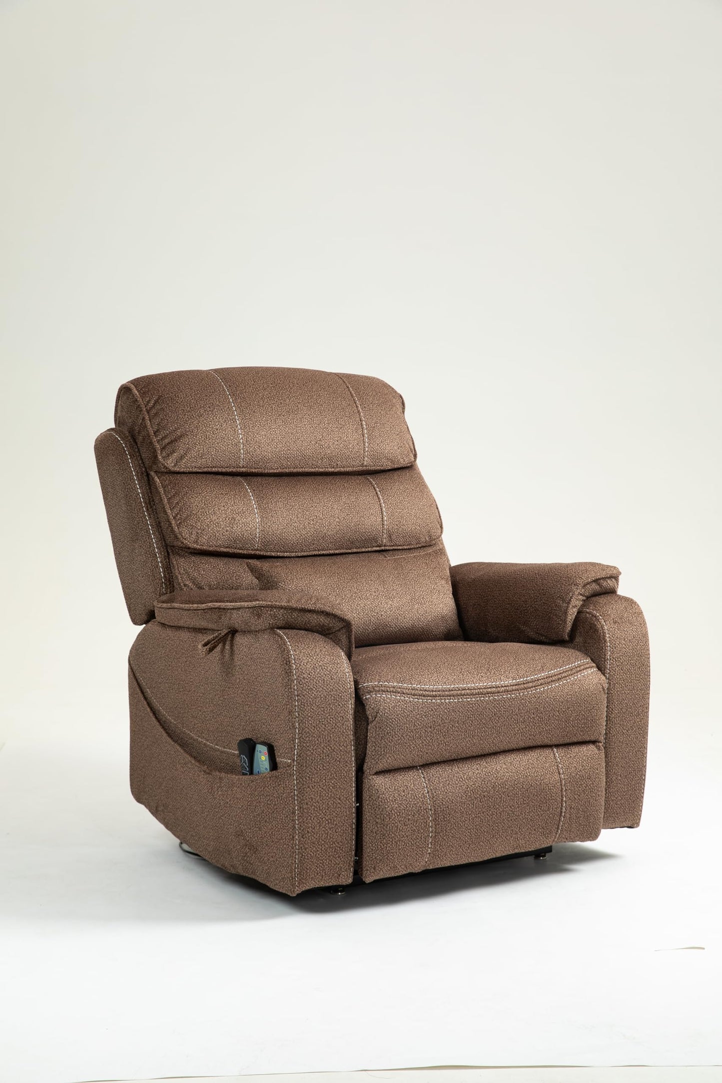 Ball & Cast Lift Recliner Chair with Sides Pockets,Lounge Relax Single Sofa W/Maximum Adjustable Tilt 180 Degrees and Multi-Function Massage & Heat,Armrests W/Cup Holder,for Living Room,Brown