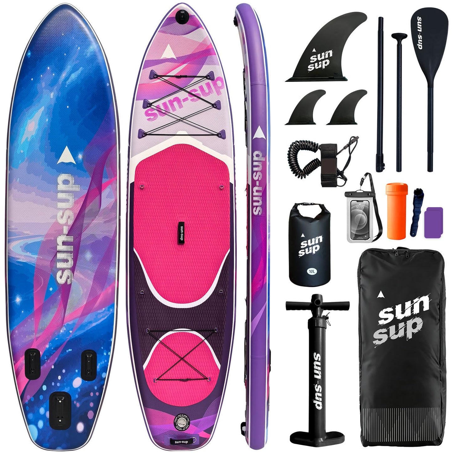 SUN-SUP 10' 6" Inflatable Stand Up Paddle Board Non-Slip Comfort Deck Stable Design Comes with Premium SUP Paddle Board Accessories Suitable for Teens and Adults
