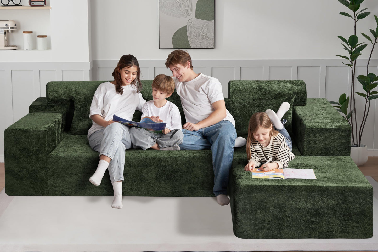 HABUTWAY 105" L-Shape Modular Sectional Sofa Couch for Living Room,No Assembly Required,Modular Comfy Sofa with Deep Seat for Living Room Bedroom,Luxury Distressed Velvet(Right,Green)