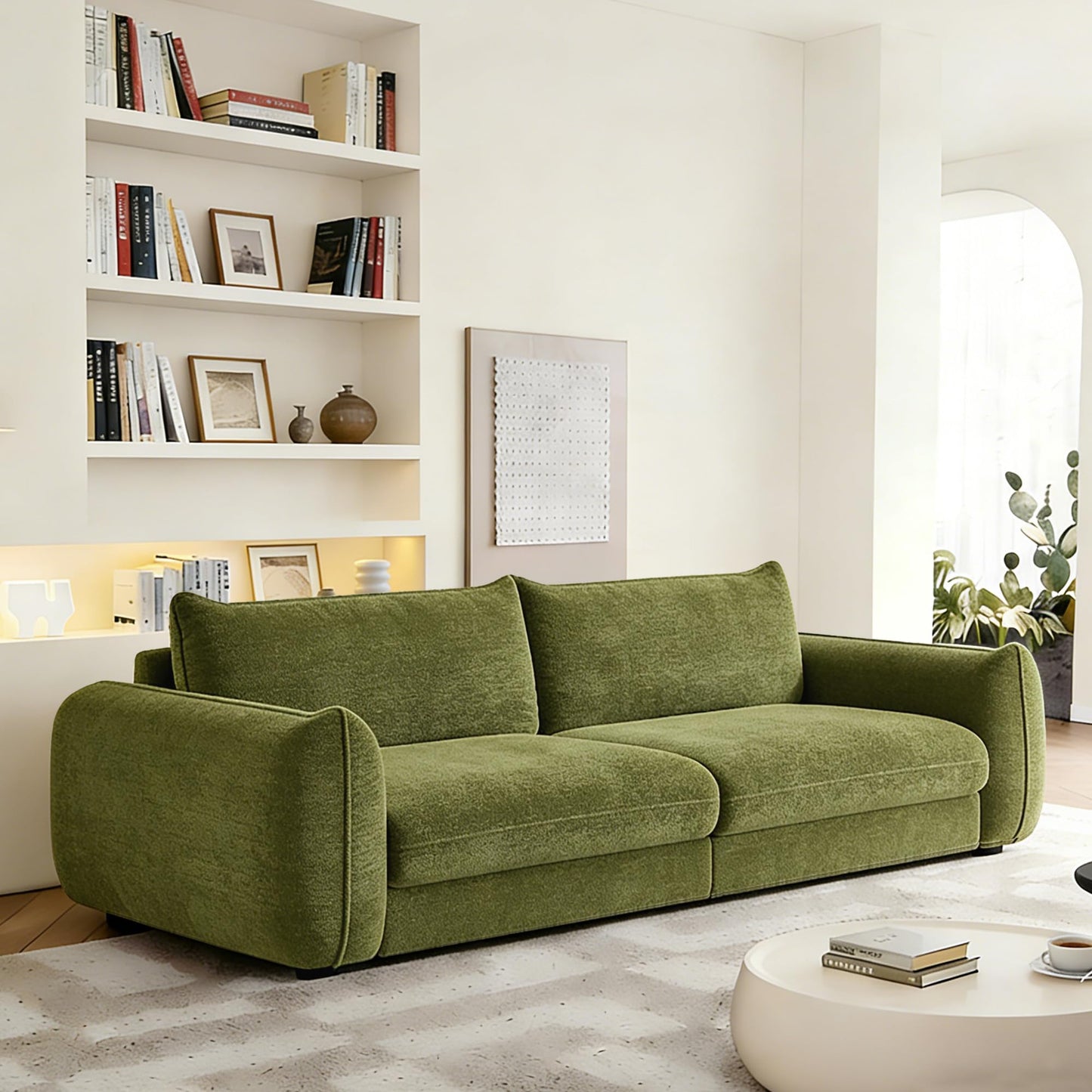 KISLOT 89" Cloud Loveseat Sofa,Chenille Fabric Couch with 3 Deep Seater, Modern Love Seat,Comfy Thick Cushion,Upholstered Sofa Couch for Living Room Bedroom Apartment,Moss Green