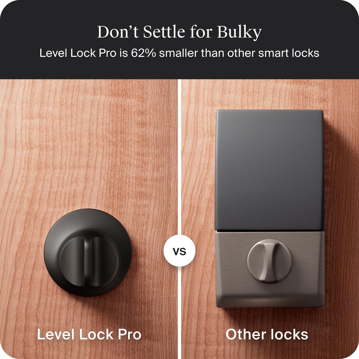 Level Lock Pro - World’s Smallest, Fastest, Innovative Smart Lock - Matter-Over-Thread Deadbolt Plus Apple Home Key - Keyless & Remote Access via Apple, Alexa, Google Home, SmartThings (Matte Black)