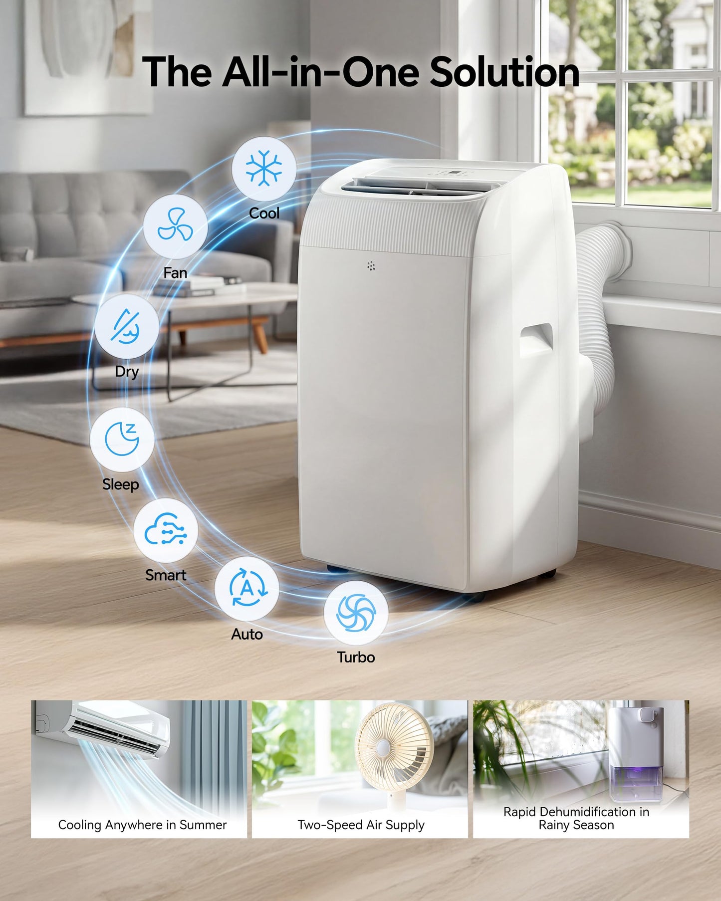 Feelfunn 14,000 BTU Portable Air Conditioner - Multi-Function Portable AC Unit Cools Up to 700 Sq. Ft., with Ultra-Quiet(42db), Auto Swing, 24H Timer, AC Unit for Bedroom, Dorm, Apartment