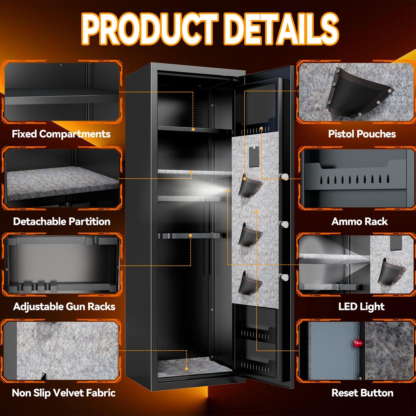 Leariso [No Assembly Required] Gun Safe for Rifles and Pistols, 10-12 Gun Cabinets for Rifles and Shotguns, Fast Biometric Fingerprint Long Gun Locker for Home & Hunting for Enthusiasts 57" High