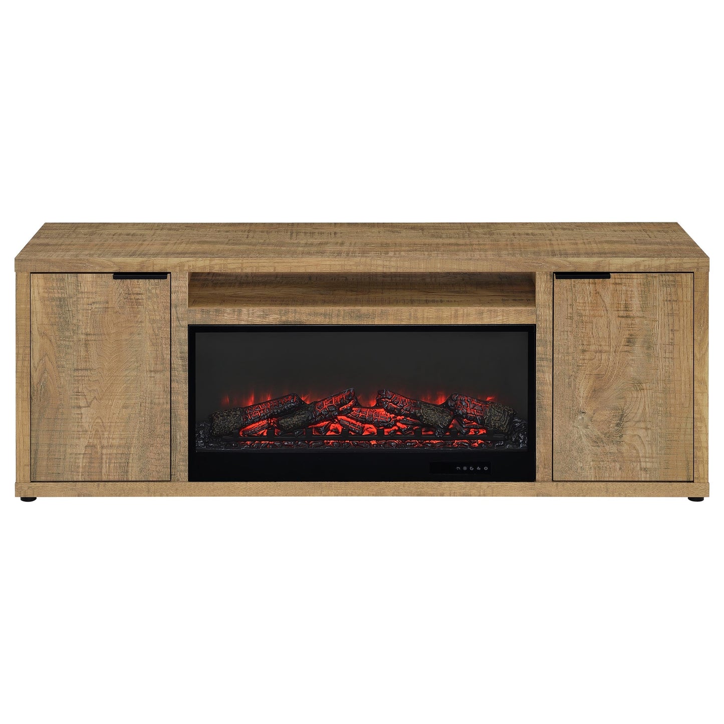 Coaster Home Furnishings - Fuller - Wood - TV Stand Fireplace with Center Flame Box, Open Cubby, Two Adjustable Shelves - Living Room - 60-Inch - Mango - 722852