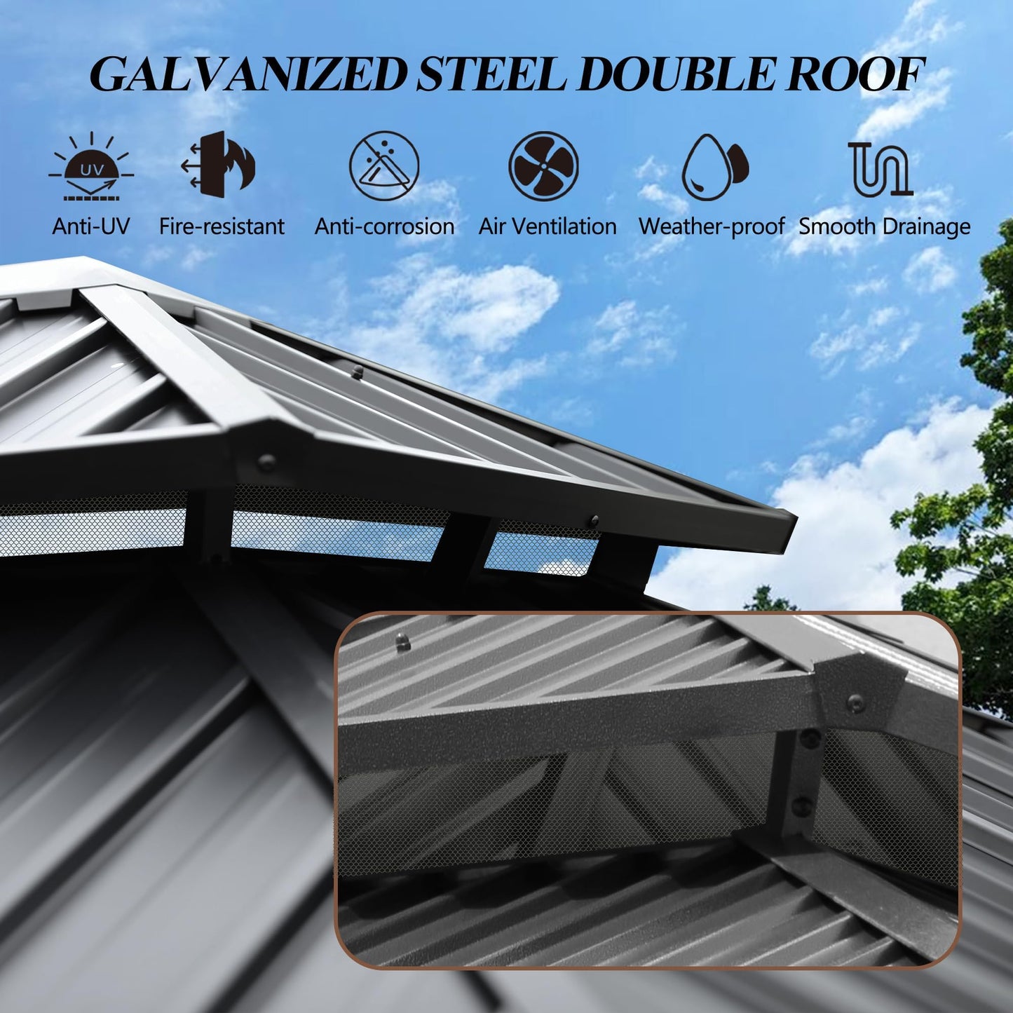 GARTOO 12'x12' Outdoor Hardtop Gazebo with Double Roof - Heavy-Duty Galvanized Steel Top Aluminum Frame Gazebo with Breathable Netting & Privacy Curtain for Patio, Porch, Garden, Lawn, Deck, Backyard