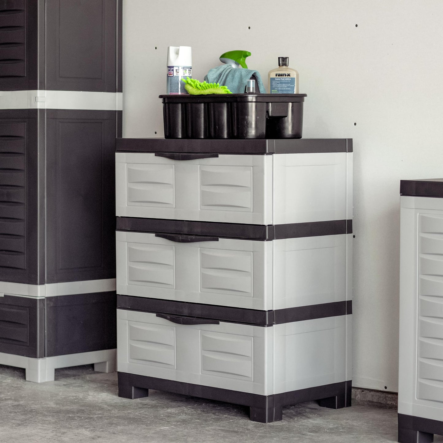 Sunnydaze 29.5" H 3-Tier Storage Cabinet with Drawers - Resin Storage Drawers Organizer - for Garage, Office, Home, Laundry Room - Gray w/Charcoal Trim