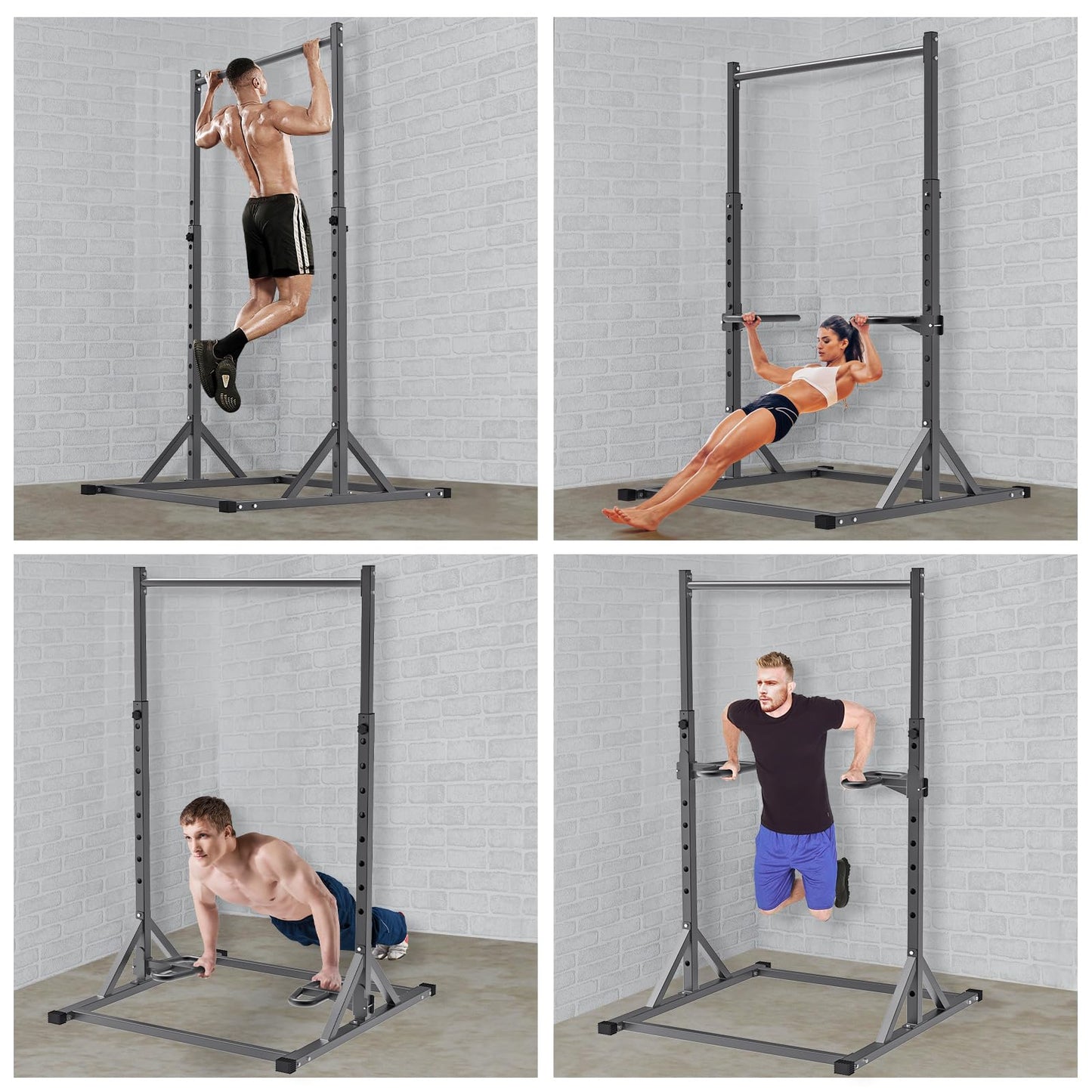 SELEWARE Adjustable Pull Up Station, Multifunction Dip Station and Multi-Grip Handles, Fully Welded, 500 lbs Capacity, Home Gym Equipment