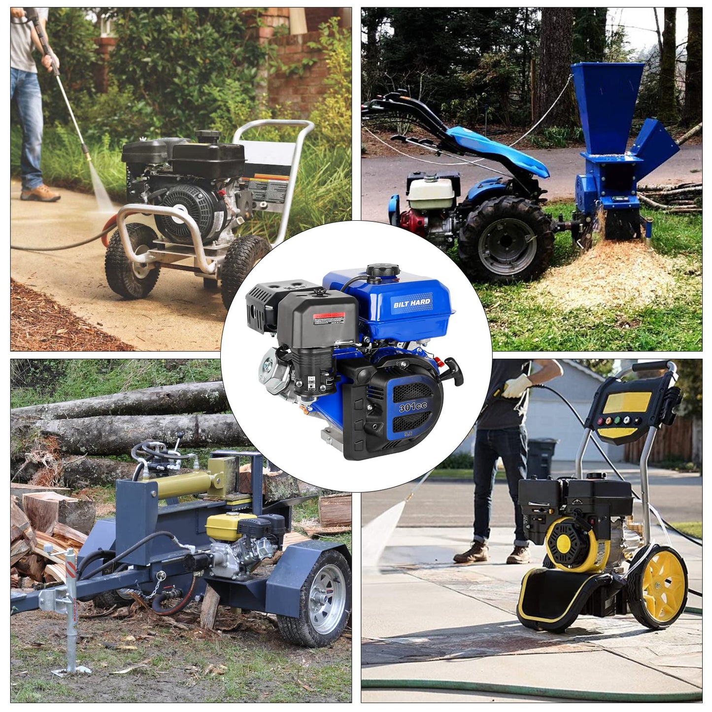 BILT HARD 301cc 10HP Gas Powered Engine, Horizontal 4 Stroke OHV Gas Motor, Shaft 1" Diameter, 3.48" Length, 1/4" Keyway, Replacement for Compressor, Log Splitter