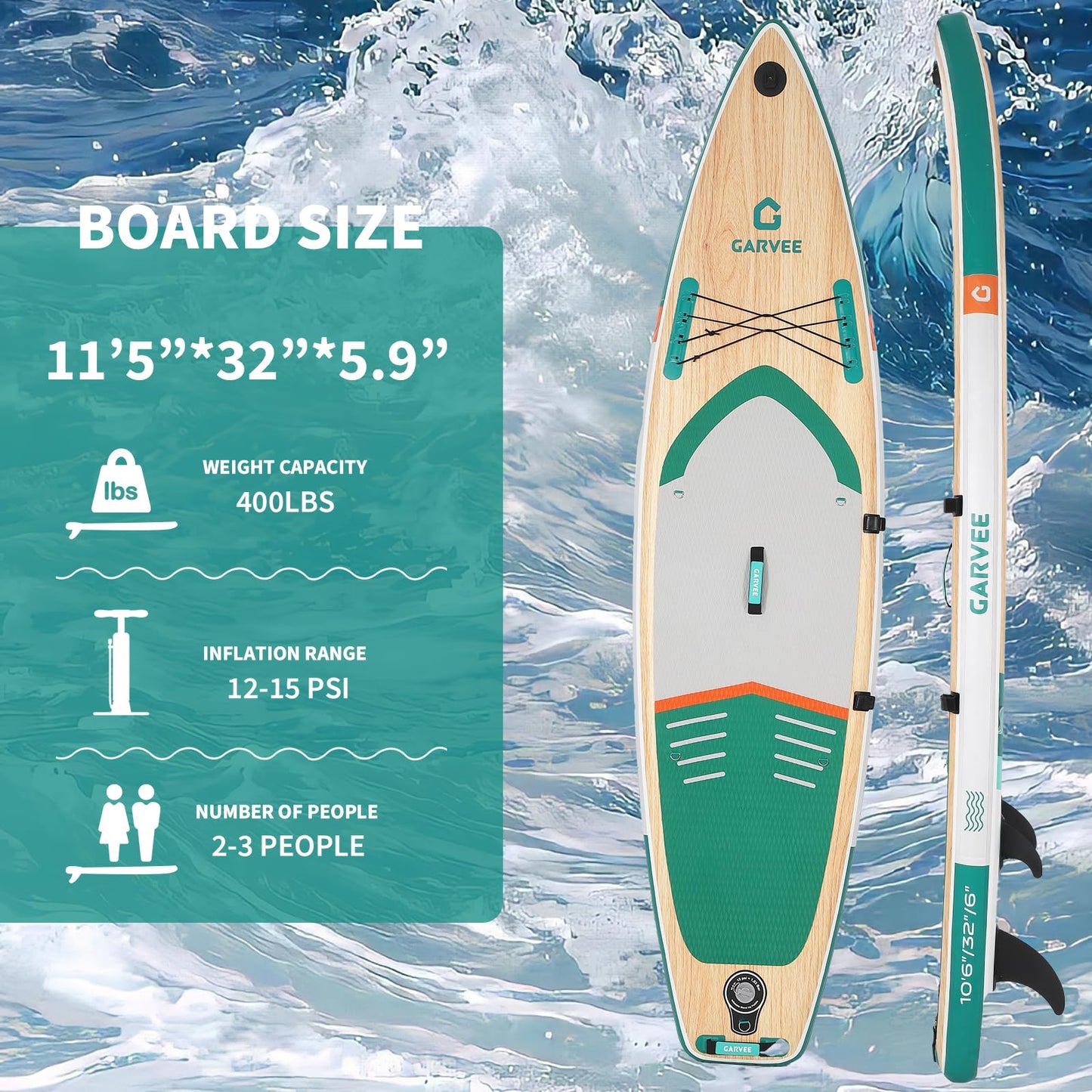 GarveeHome Inflatable Stand Up Paddle Board with Premium SUP Accessories, Wide Stable Design, Anti-Slip EVA Deck, Built-in Camera Mount, 11'5" Inflatable Paddle Boards for Adults & Youth