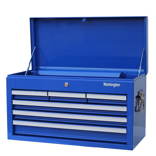 Workington Professional Industrial Portable Metal Tool Chest with 6 Drawers, 26" 6-Drawer Tool Chest Cabinet with Ball Bearing Drawer Slides, Steel Tool Storage Box Organizer 4015 Blue