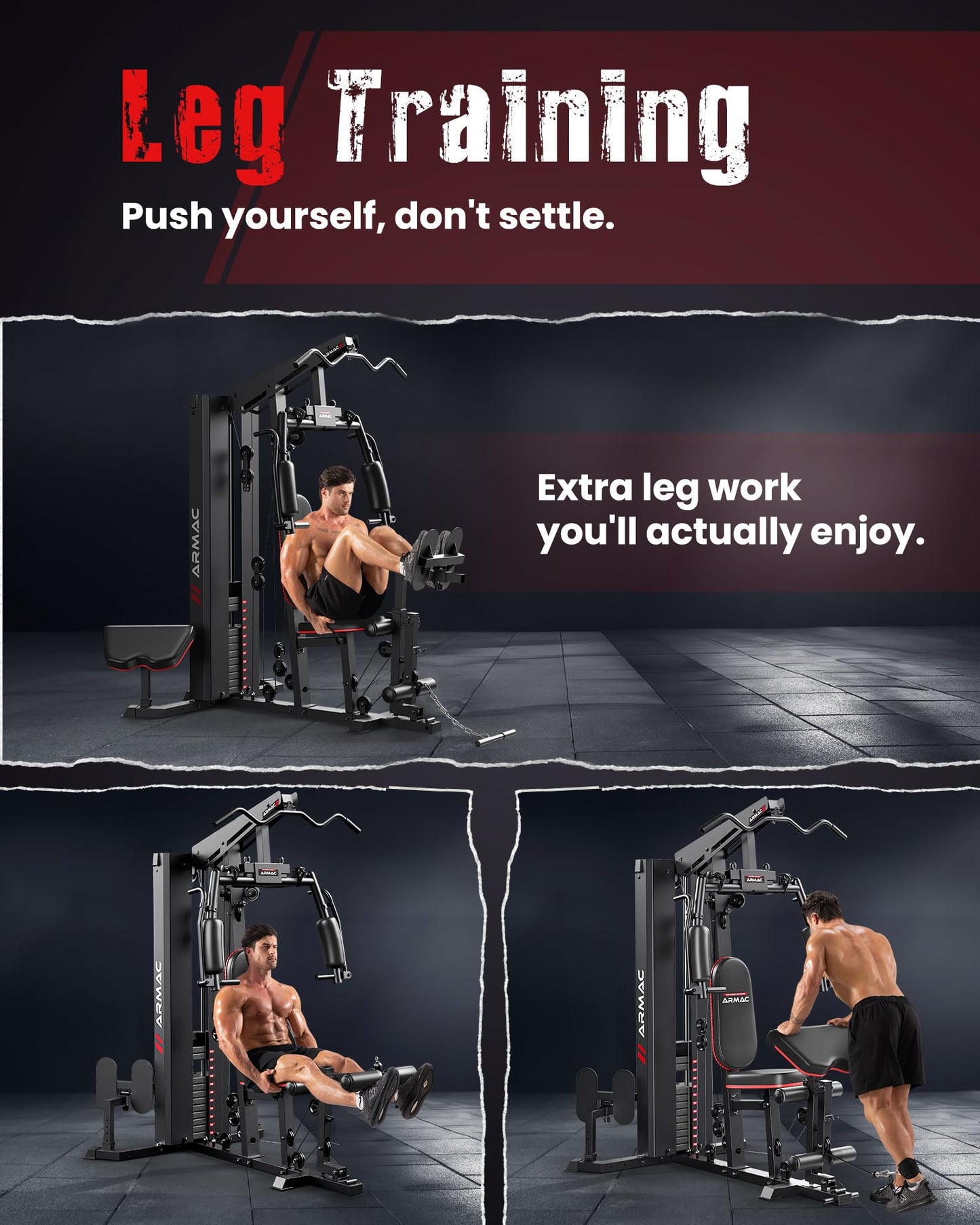 Sportsroyals Home Gym, Multifunctional Workout Station with 150LBS Weight Stack, Full Body Workout Machine with Pulley System for Strength Training (Black red)