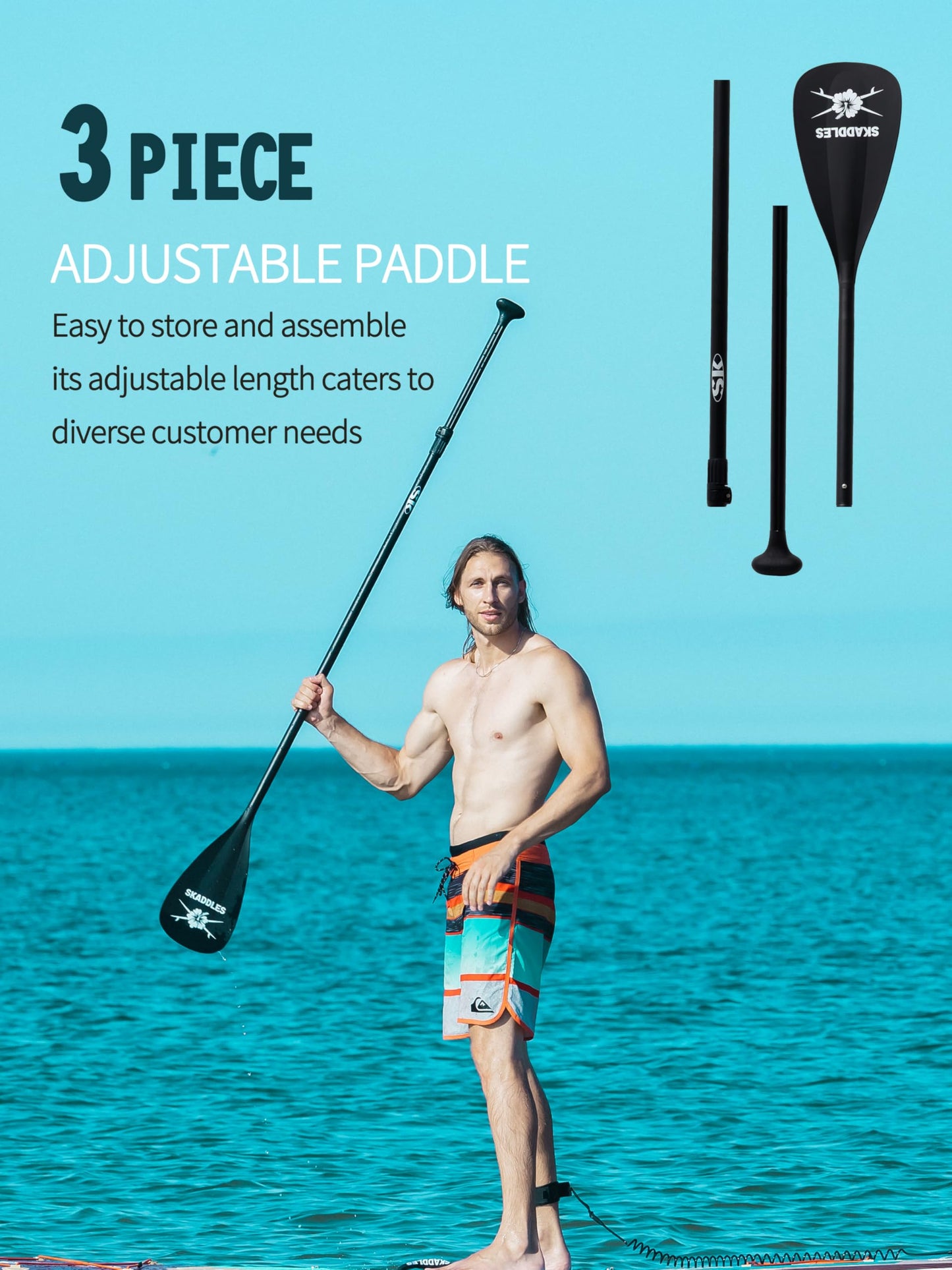11' Inflatable Stand Up Paddle Board – Extra Wide SUP Paddleboard for Adults, Premium Inflatable Board with Paddle, Pump, Fins, Backpack, Leash & Waterproof Bags (Island Wave)
