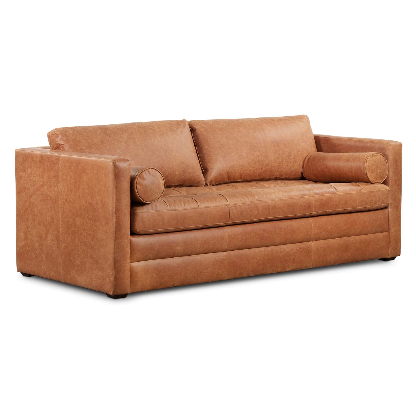 POLY & BARK Napa 82" Leather Pull‑Out Sleeper Sofa – Full‑Grain Italian Leather Upholstery,Tri‑Layer Mattress & Storage Console –Sophisticated Multi‑Functional Sofa Bed for Living Rooms & Guest Spaces