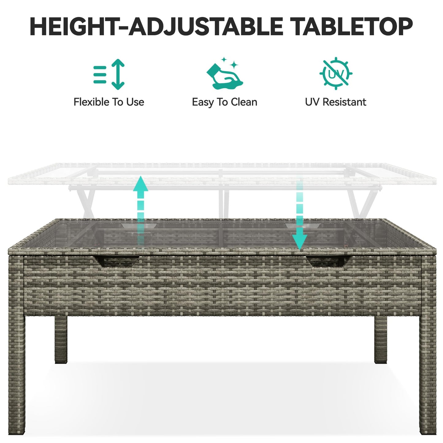 YITAHOME 9PCS Patio Furniture Set with Lift-Top Coffee Table & Ottoman, Outdoor Modular Sectional Sofa, Waterproof Patio Conversation Set, All-Weather Patio Sofa, Outdoor Couch for Deck Backyard