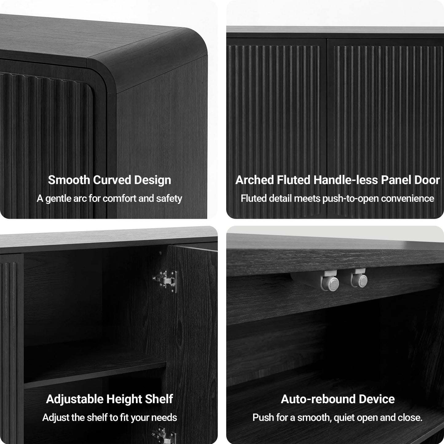 Seang Fluted Sideboard Buffet Cabinet with Storage,58" Modern Sideboard Cabinet with Curved Design & Adjustable Shelves,Wood Console Table for Living Room,Entryway,Kitchen,Black