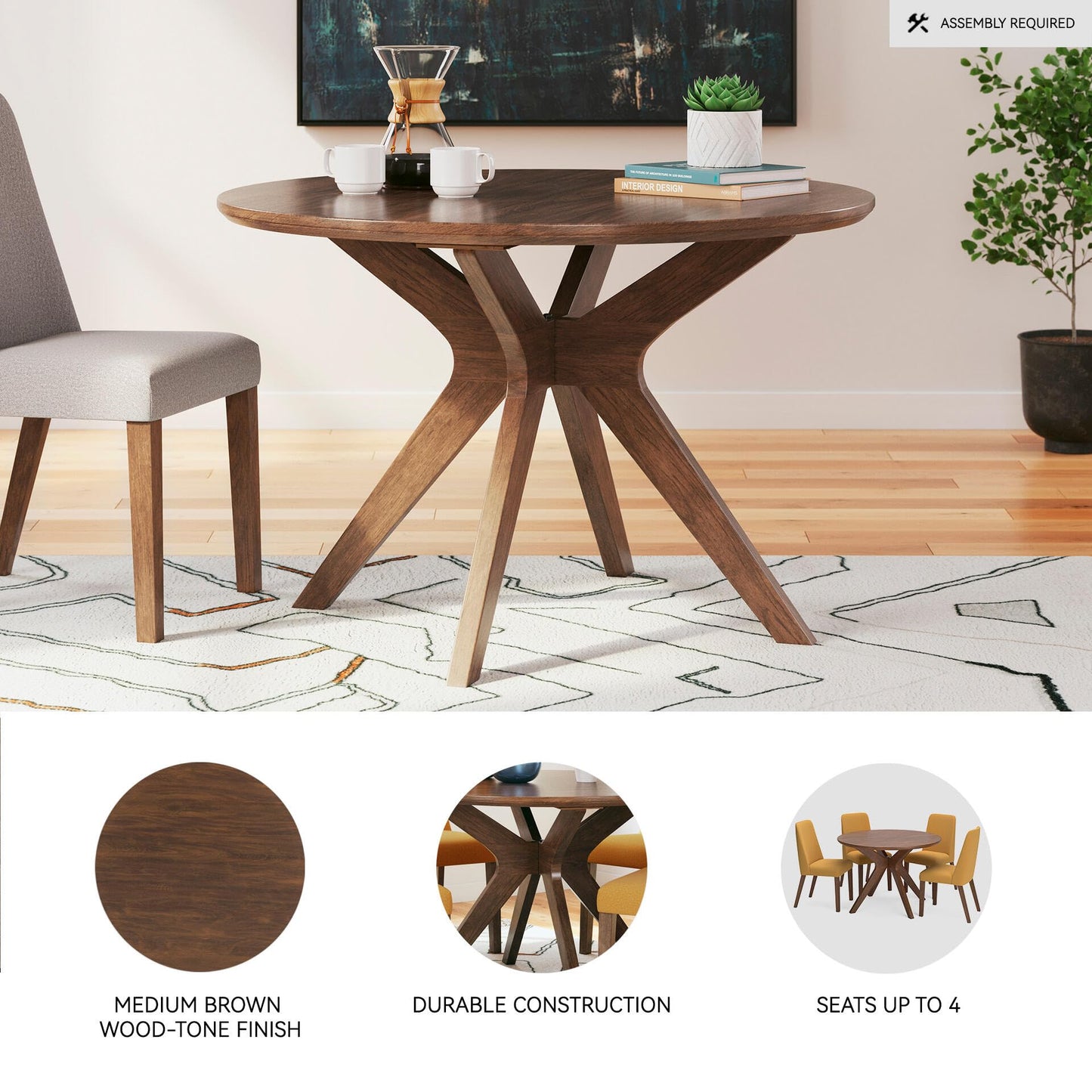 Signature Design by Ashley Lyncott Traditional Round Dining Room Table, Seats up to 4, Brown, 45" W x 29.75" H