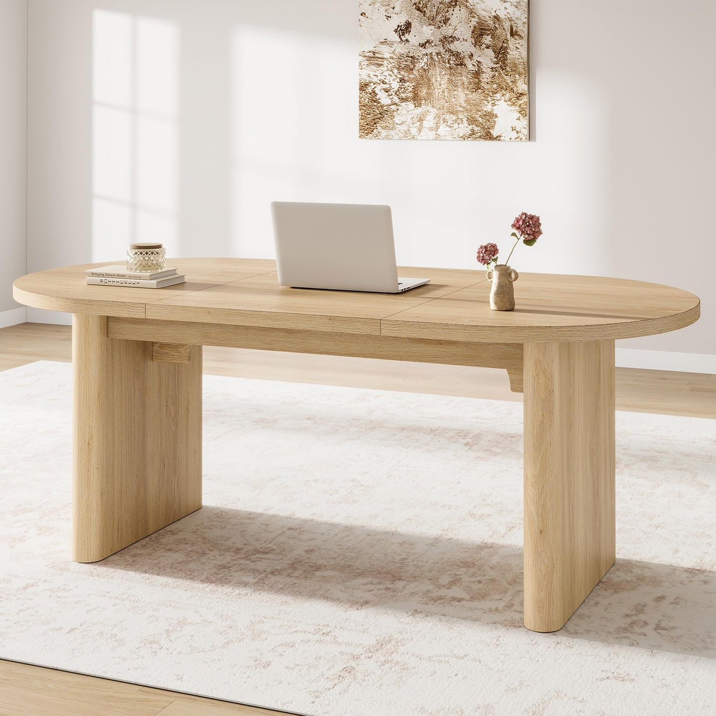 GAOMON 70.8 Inch Oval Computer Desk, Long Large Executive Desk Wooden Home Office Desk, Writing Table Computer Table Workstation for Home Office