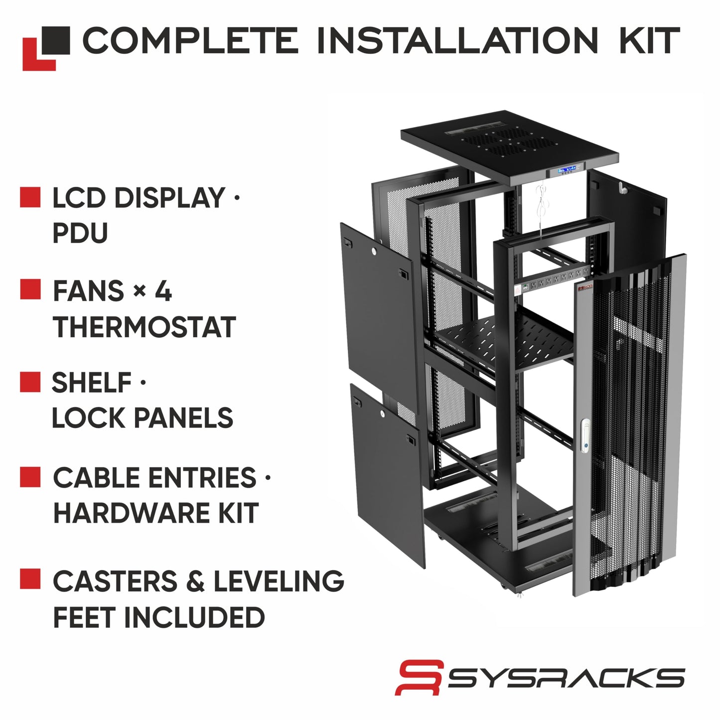 37U Server Rack Cabinet – 19" Floor Standing Rack Enclosure, 32" Deep IT Infrastructure Rack with Cooling Fans, Thermostat LCD, PDU, Shelf & Casters