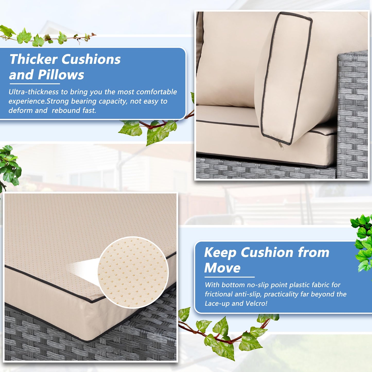 Shintenchi 7 Pieces Outdoor Patio Furniture Sets, Patio Sectional Sofa Couch, Gray PE Wicker Furniture Modular Patio Conversation Sets Patio Sofa with Washable Cushions, Gray/Khaki