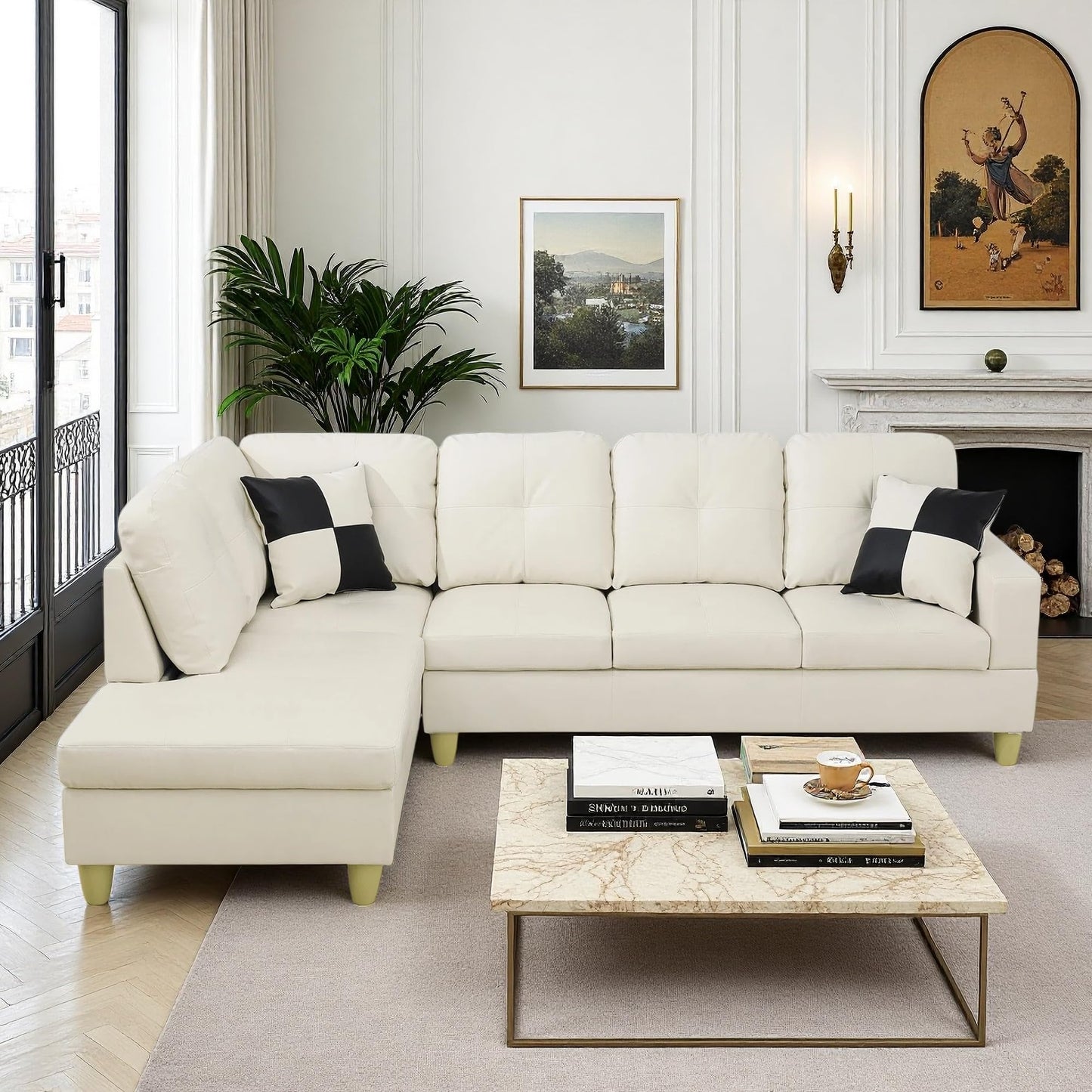 NicBex Leather 103.5" Sectional Couches for Living Room, 2-Piece L-Shaped Sectional Couch with Movable Lounge Chaise, Multi-Scene Use for Apartment & Office, White