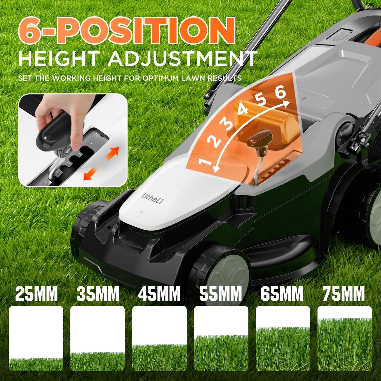 Litheli 16 Inch Lawn Mower 2x20V Electric Coreless Lawn Mower Lightweight Push Mower with 6-Position Height Adjustment, 2 x 4.0Ah Battery Include.