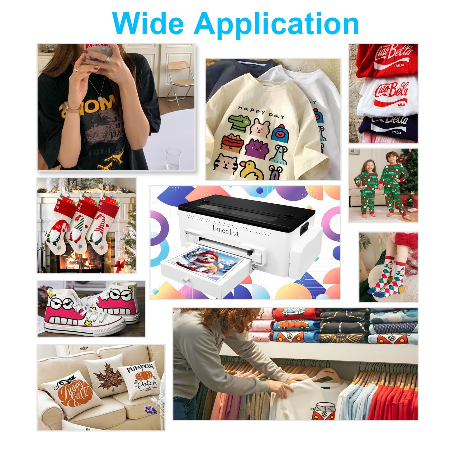 Lancelot A3 l1800 DTF Transfer Printing Machine with Roll Feeder, White Ink Circulation and Easy Operation,DTF Printer Bundle for Dark and Light Clothing (Printer+Oven+Laptop+consumable)