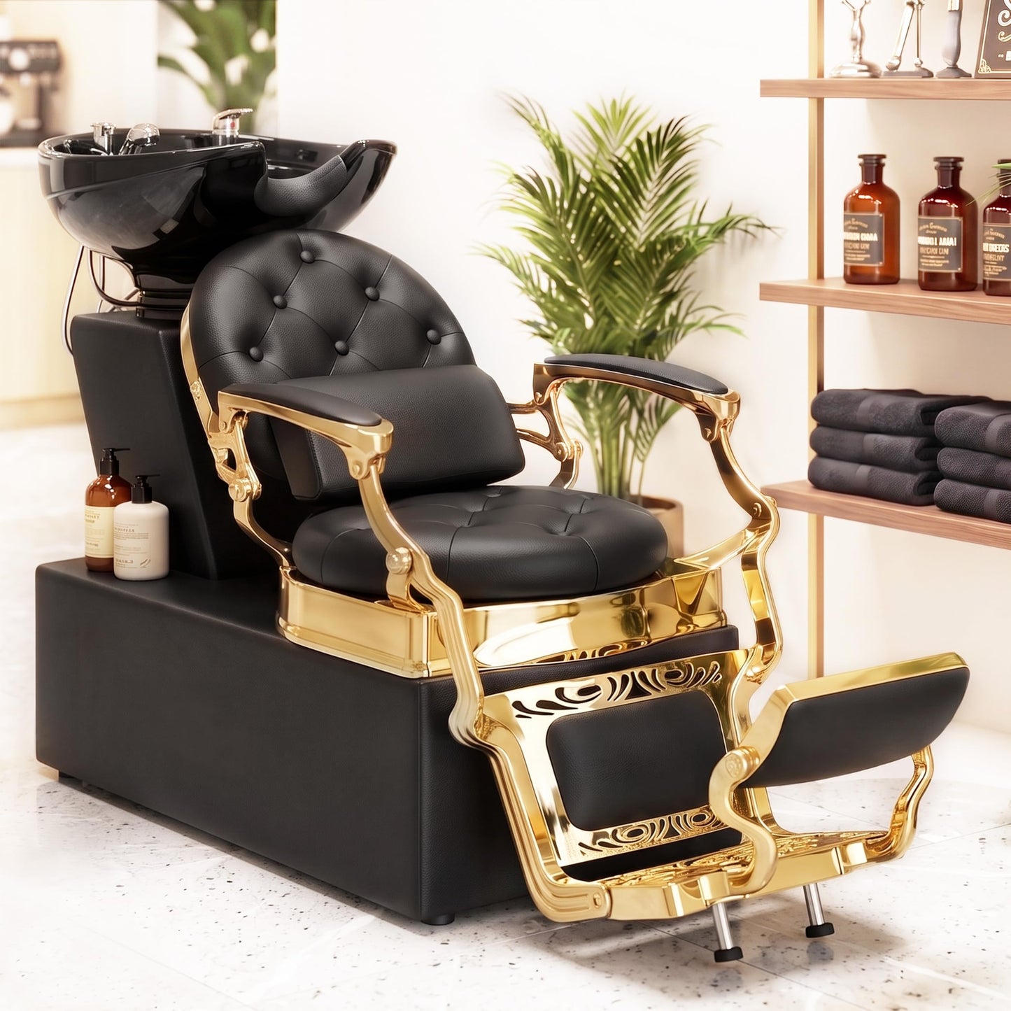 Hicomony Shampoo Bowl, Backwash Shampoo Station Chair, Adjustable Porcelain Ceramic Hair Wash Bowl Unit Station, Salon Equipment for Barbershop Beauty Spa Massage Hairdressing Equipment