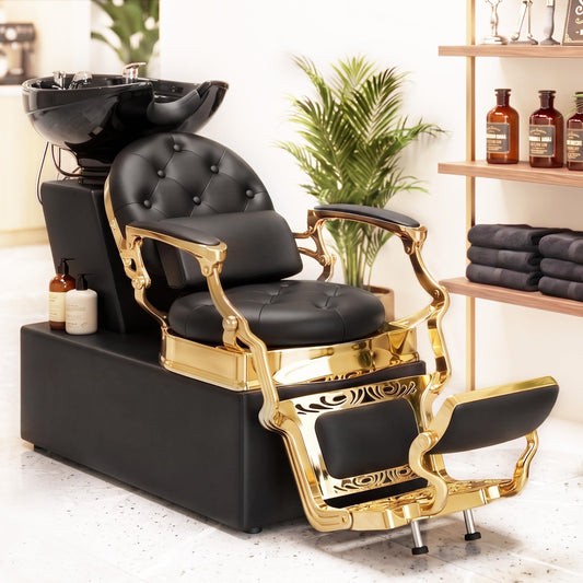 Hicomony Shampoo Bowl, Backwash Shampoo Station Chair, Adjustable Porcelain Ceramic Hair Wash Bowl Unit Station, Salon Equipment for Barbershop Beauty Spa Massage Hairdressing Equipment