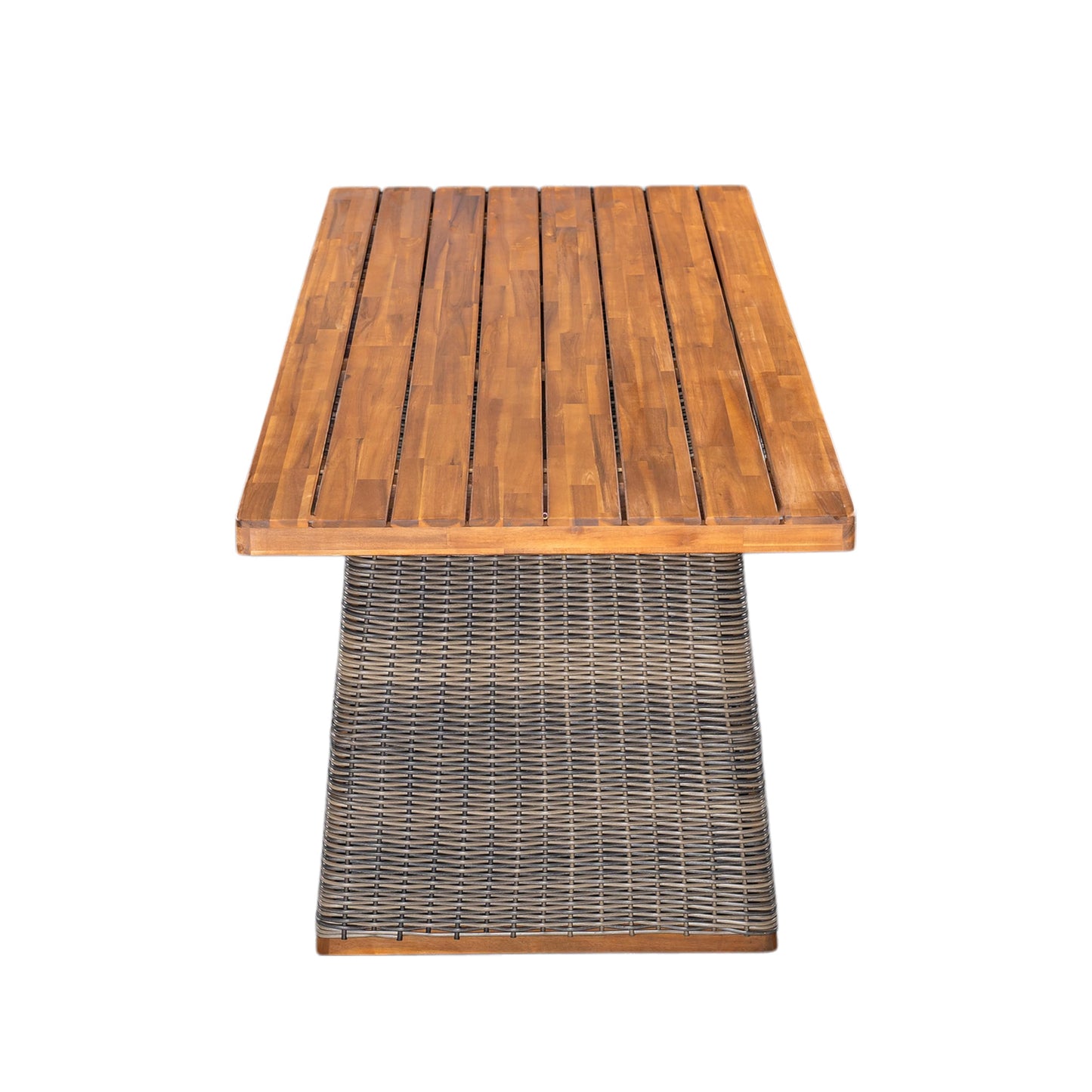 Christopher Knight Home Xavi Patio Acacia Wood Dining Set, Outdoor Side Table and Chairs Set with Slatted Panel Design and Handwoven Rattan Legs, Outdoor Furniture Set for Garden, 3 pcs, Grey + Teak
