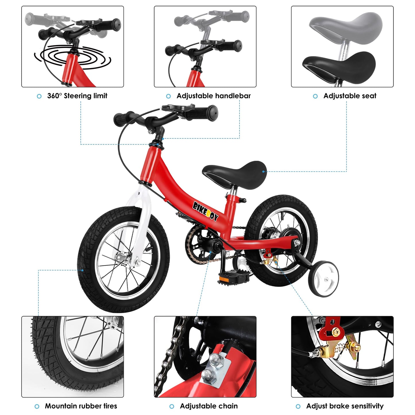 Balance Bike 3 in 1,The Dual Use of a Kids Balance Bike and Toddler Bike, for 2 3 4 5 6 7 Years Old -12 14 16 Inches with Training Theory, Brake, Pedal