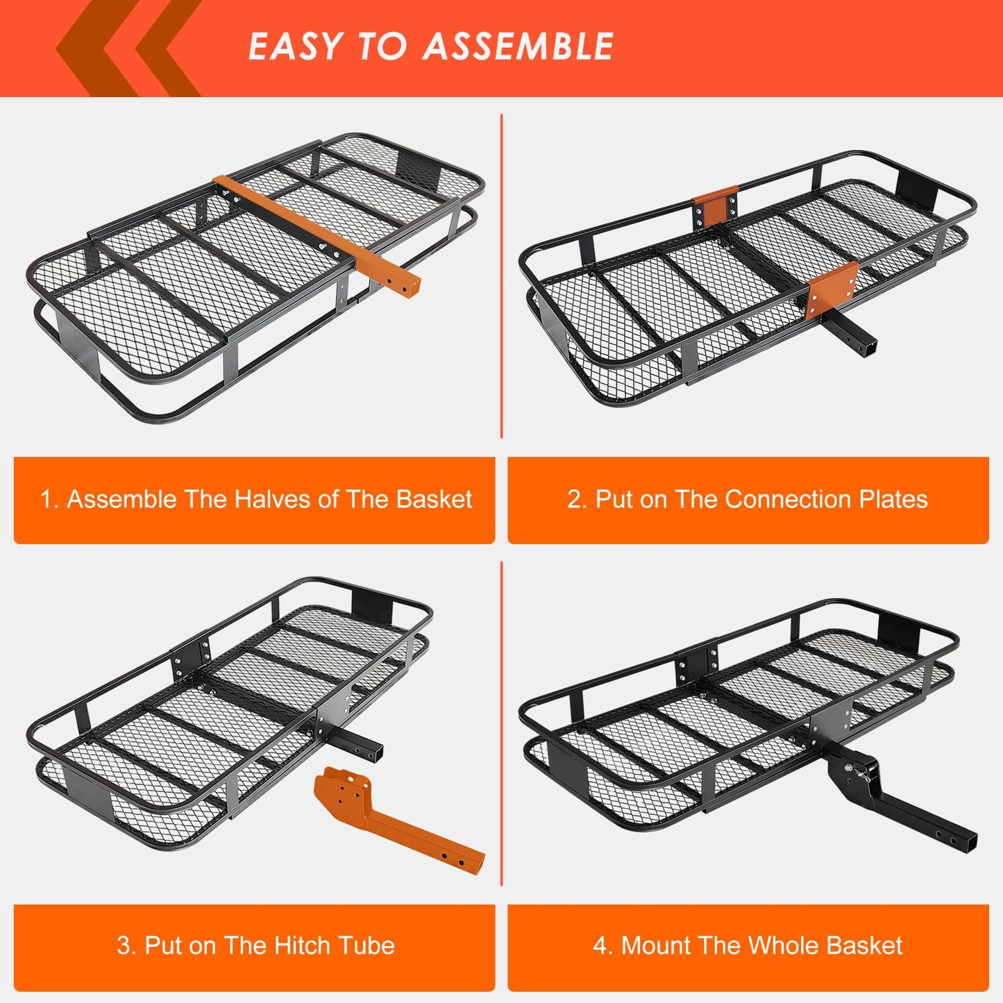Hitch Mount Cargo Carrier Basket 60"*25"*6"+Waterproof Bag 25 Cubic Feet(60"*24"*31"),and Cargo Net with Attachment Hooks,Ratchet Straps,Hitch Stabilizer.500 Lbs Capacity,Foldable,fit 2" Receiver