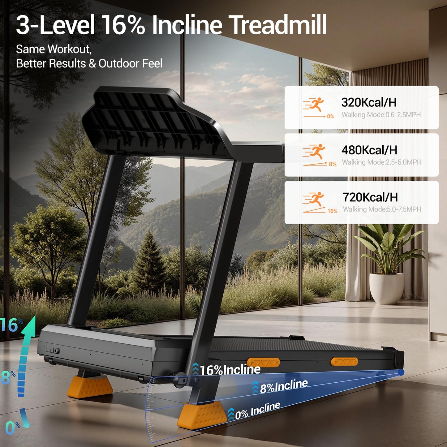 16% Treadmills for Home with Handle, 3 in 1 Portable Treadmill with Incline, Foldable Treadmill with Three Screen, 12 Preset Programs, 400LBS