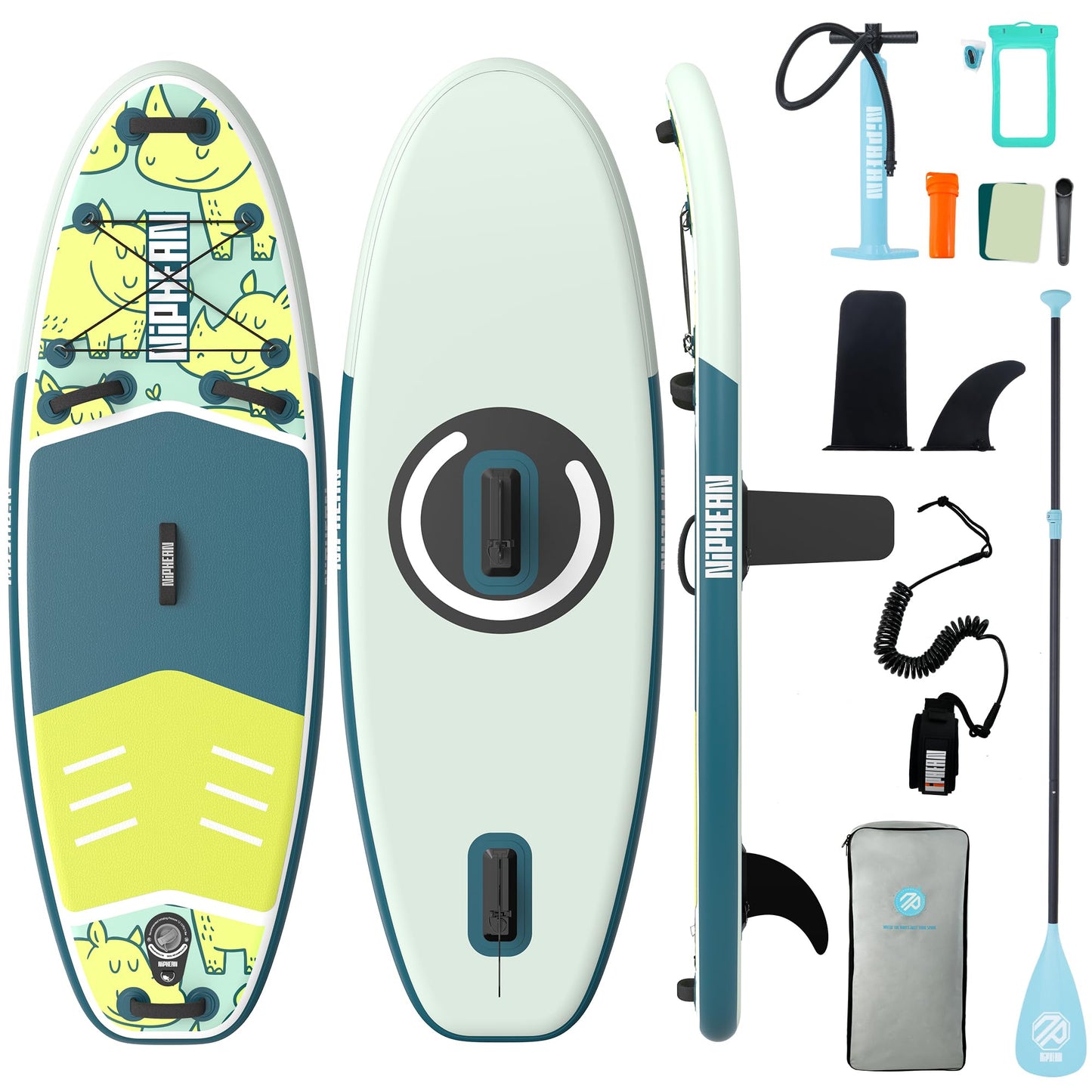 Niphean (Extra Large) Inflatable Paddle Board, SUP for 2+1 People/Family 500lbs Capacity Stand Up Paddle Board with SUP Accessories, StabilTrac Fin Non-Slip Paddleboard for Adults-Yellow