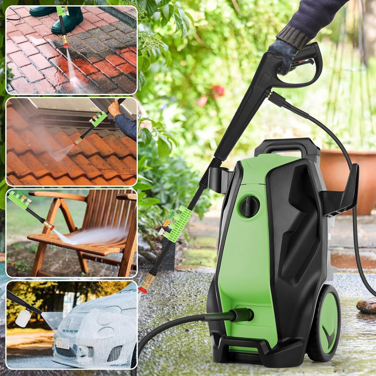Electric Pressure Washer, 5000 PSI 3.9 GPM Heavy Duty Power Washer with Foam Cannon, 4 Nozzle Tips,33FT Hose and Soap Bottle for Home/Cars/Driveways/Patios/Decks/Fences,Green