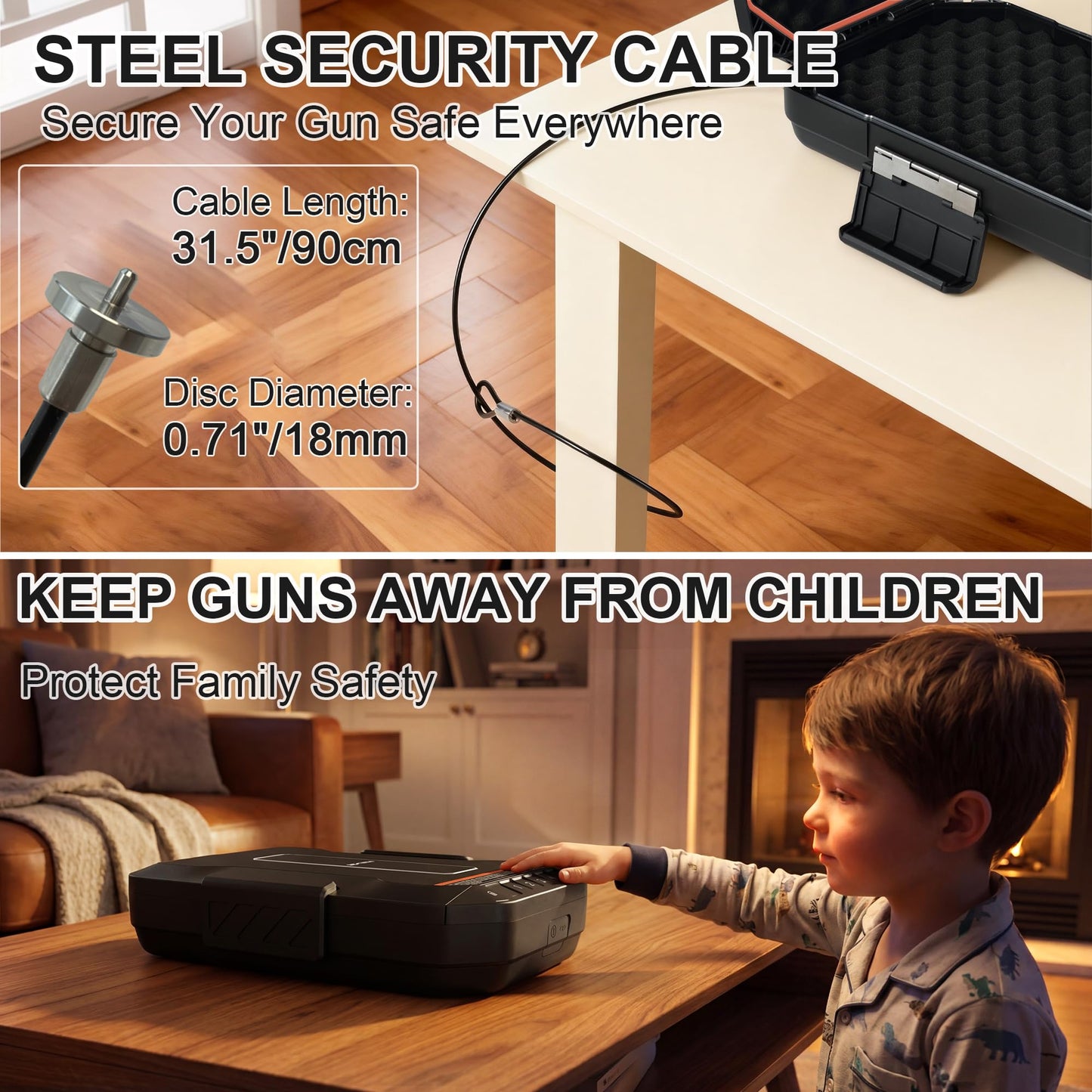 BE-TECH Portable Full-Size Biometric Gun Safe for Handgun,Weatherproof Quick Access Pistol Safe with Fingerprint Keypad,Handgun Case Lock Box with Steel Cable & Pluck Foam for Car, Nightstand,Travel