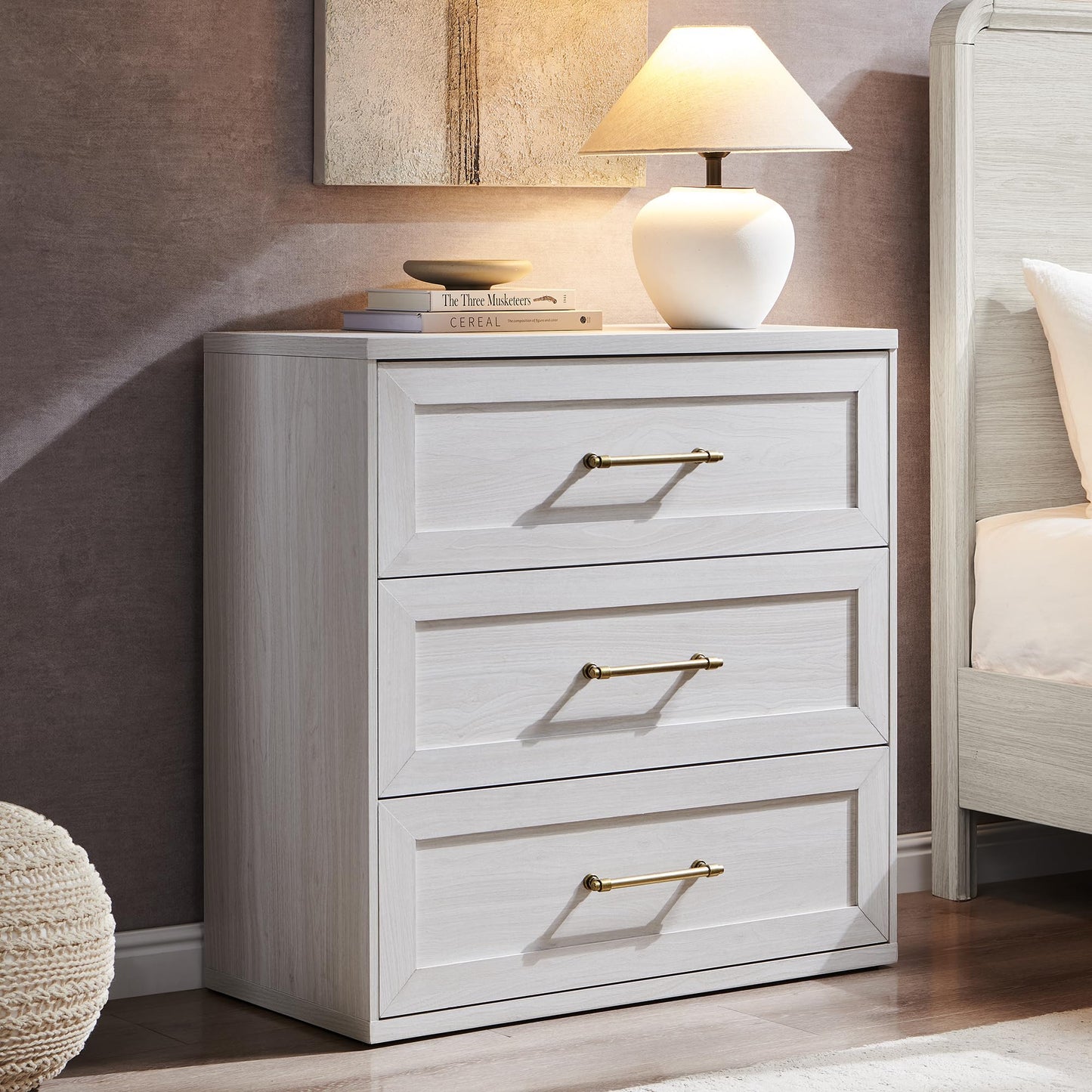 ACCOHOHO White Nightstand, 30" Tall Side Table with 3 Drawers, Oversized Extra Large Bedside, Modern Wood End Table, Storage Night Stand for Bedroom, Living Room