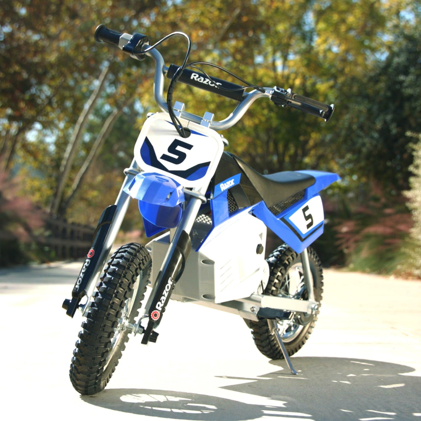 Razor MX350 Dirt Rocket Electric Bike for Kids Ages 8+, 140 lb Max Weight, Blue – 24V Battery, Up to 14 Mph, 30-Min Ride Time on High Speed, Twist-Grip Throttle, Spoked Wheels w/ 12” Pneumatic Tires