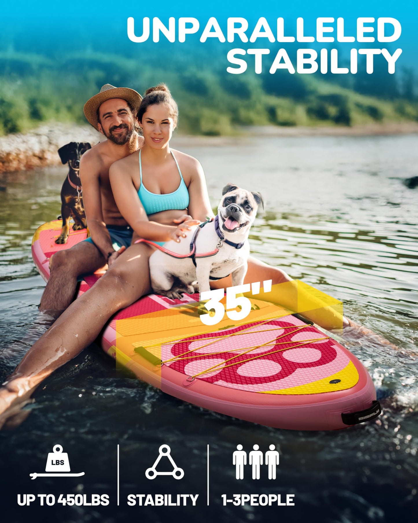 BIGFLY 11'6"x35"x6" Inflatable Non-Slip Stand Up Paddle Boards with Kayak Paddle 4pcs, Kayak Seat, Anti-Slip Scratch Resistant Widened SUP Board for Pet Dog Family Board Travel Leisure