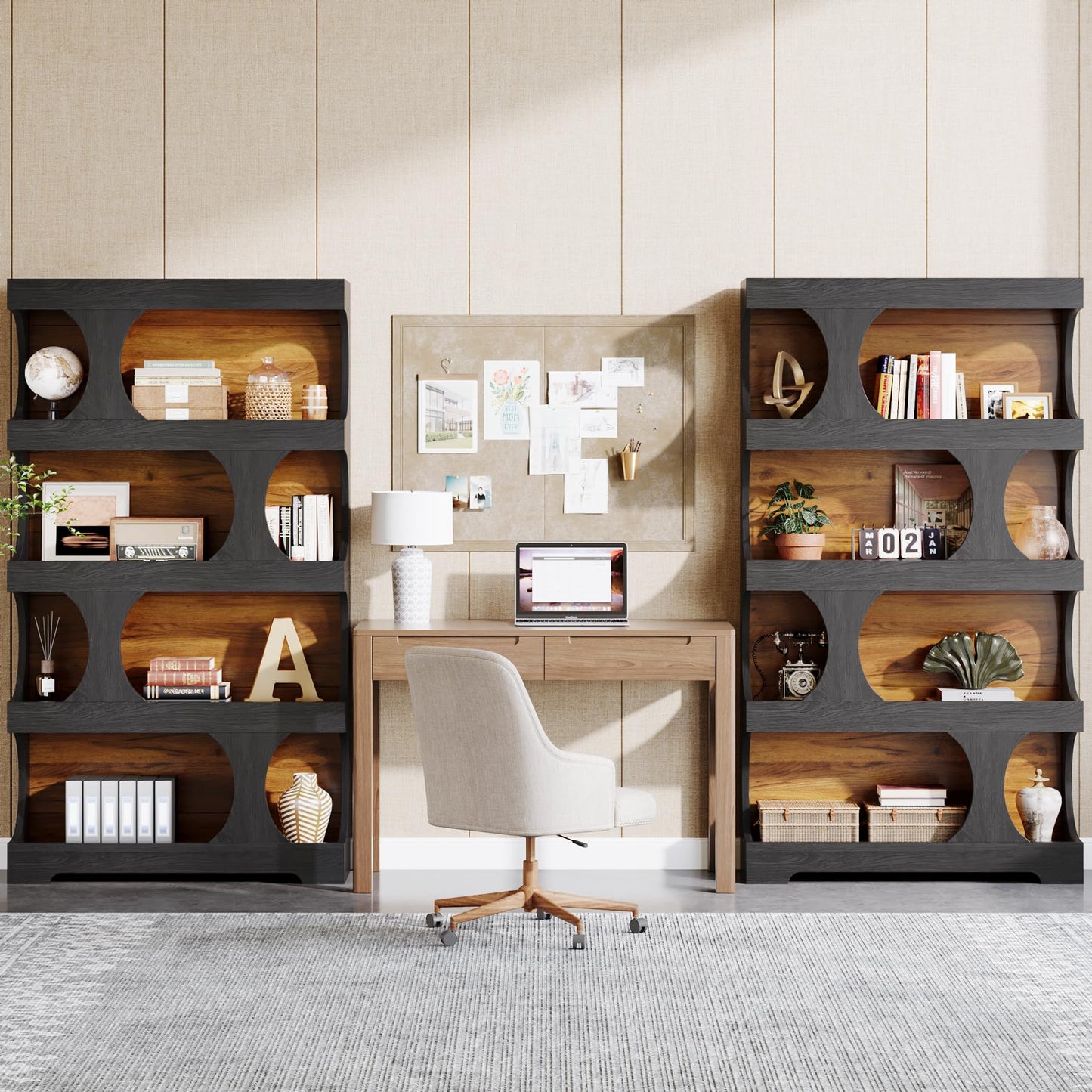 Tribesigns 71" Tall Bookcase, 4-Tier S-Shaped Bookshelf, Wood Decorative Storage Shelving, Modern Freestanding Display Shelves, Large Library Book Shelf Unit for Home Office Living Room, Black & Brown