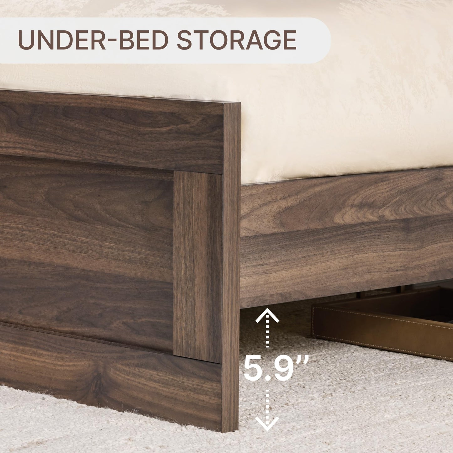 KISLOT 3 Pieces Bedroom Set, Wood Bed Frame with Upholstered Headboard & 2 Nightstands with Storage, Wooden Platform Mattress Foundation Farmhouse Bedroom Furniture Set