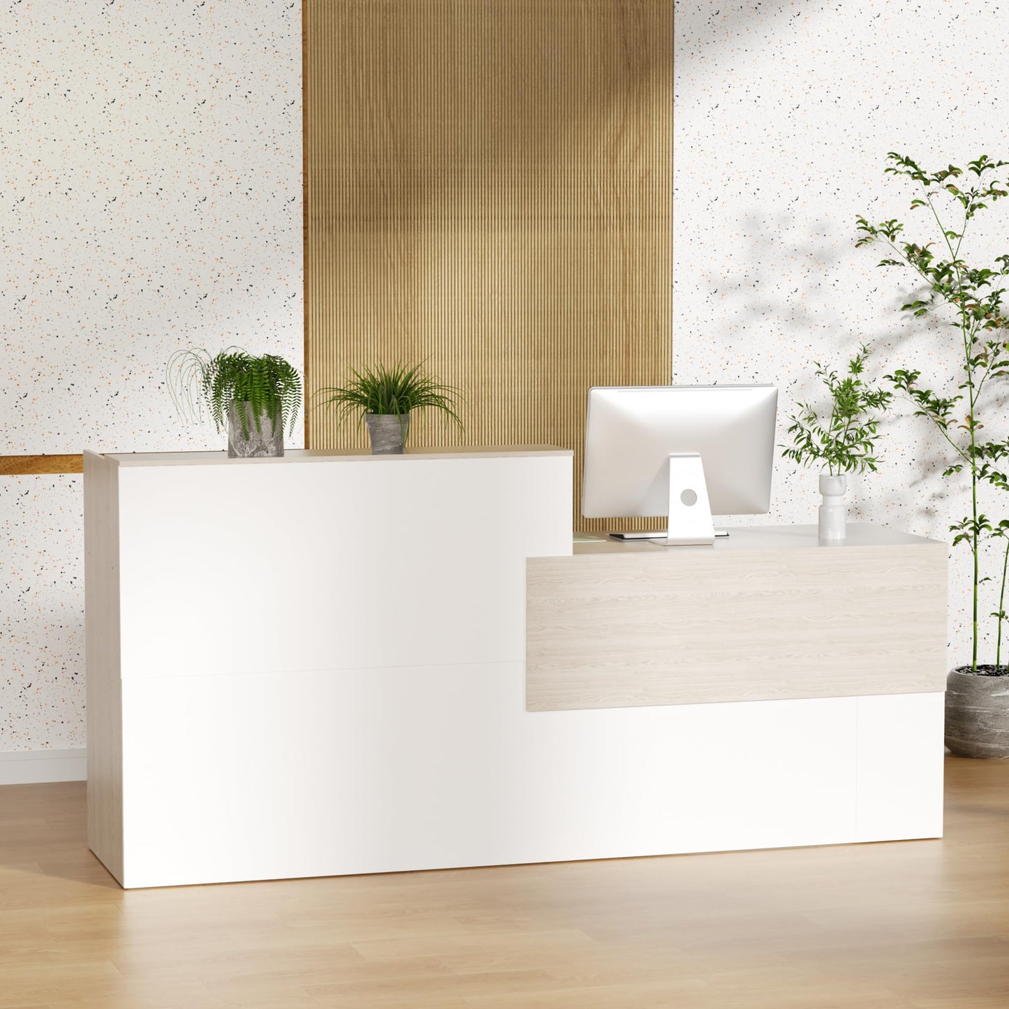 85.8 inches Reception Desk with Counter Modern Front Table Checkout Counter Table Retail Counter for Reception Room,Salon,Office,Store,Shop,Clinic,Lobbies,Retail,Home,White