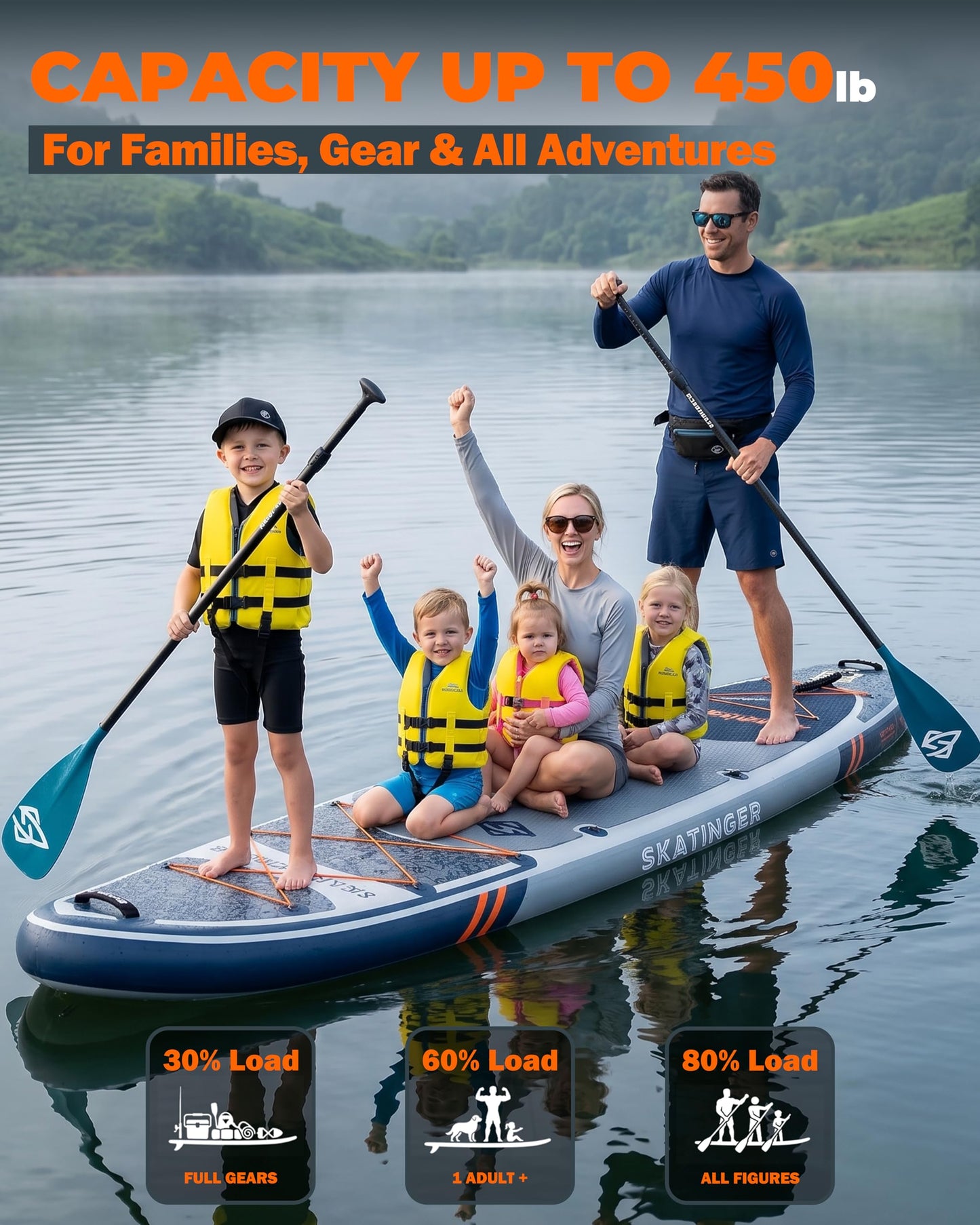 Skatinger 11'6×35" Super Wide Inflatable Paddle Board, Premium Woven Drop-Stitch Tech, 450lb/3 People/Family Paddle Board, Shoulder Strap, 100L Backpack, Ultra-Light, All-Round Sup Board